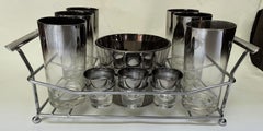 Dorothy Thorpe Silver Fade Bar Cocktail Set Chrome Holder Ice Bucket Glass 13 pc