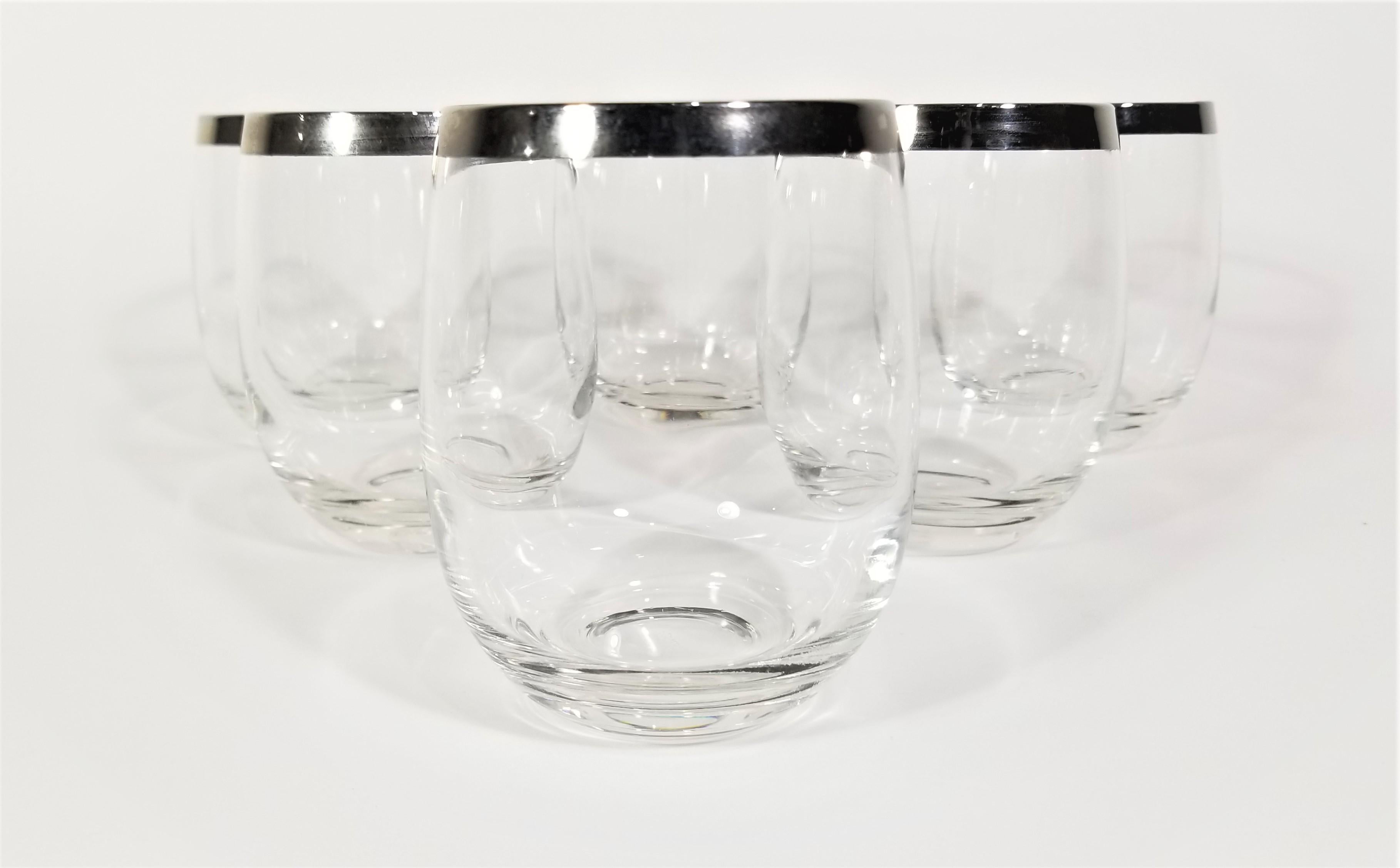 Mid century 1960s Dorothy Thorpe silver rimmed glassware barware. Set of 6. 
 