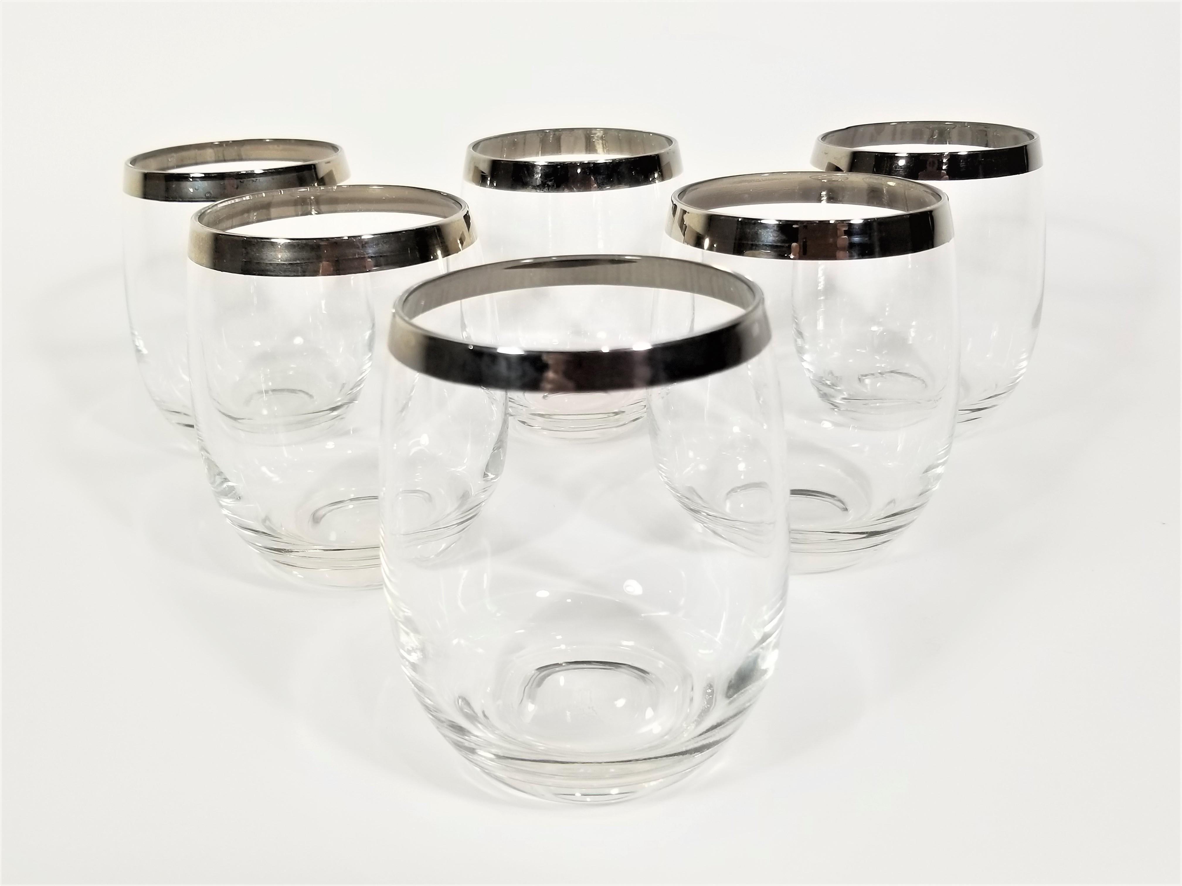 Mid-Century Modern Dorothy Thorpe Silver Rimmed Glassware Barware Mid Century