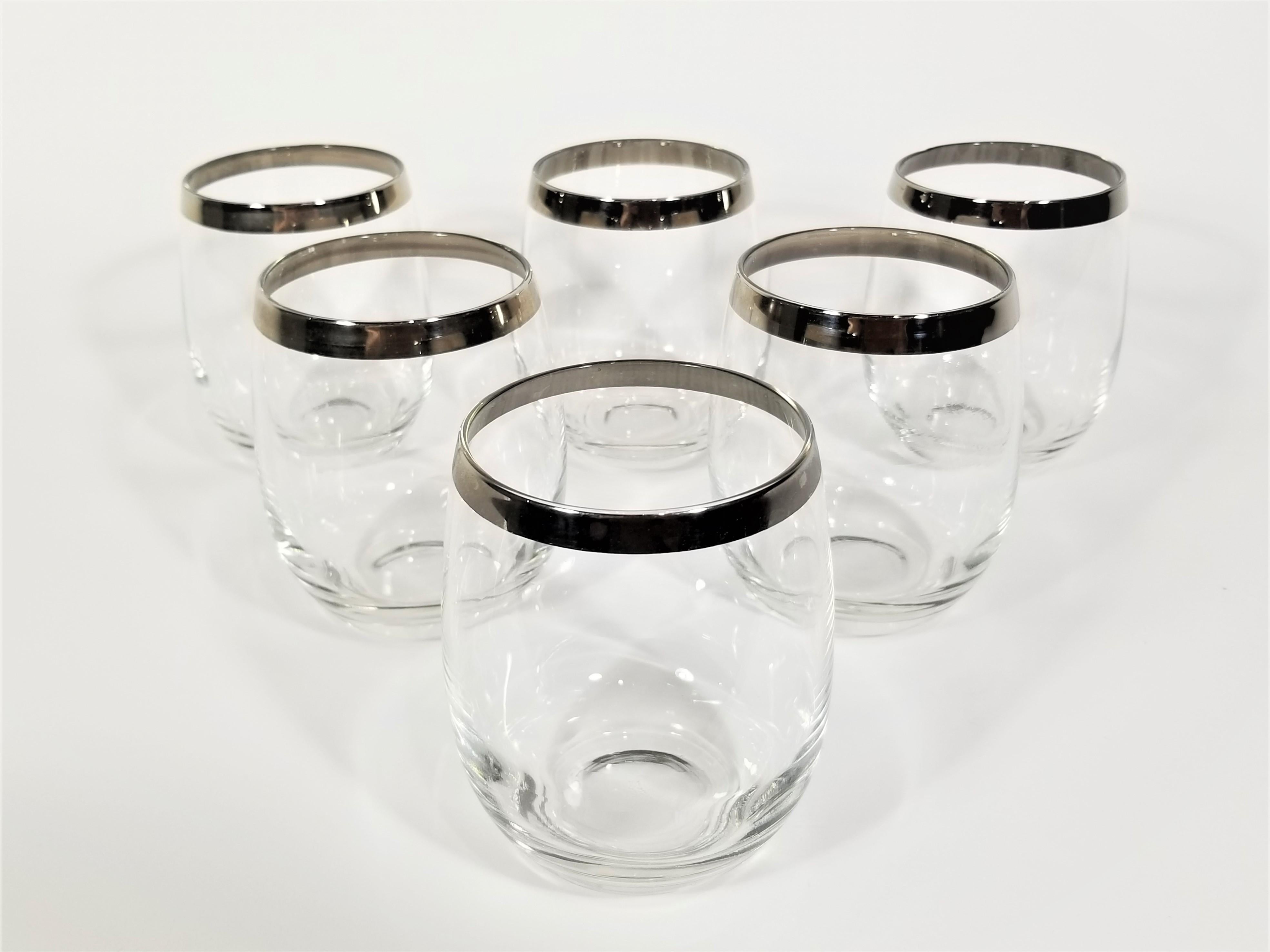 Dorothy Thorpe Silver Rimmed Glassware Barware Mid Century In Excellent Condition In New York, NY