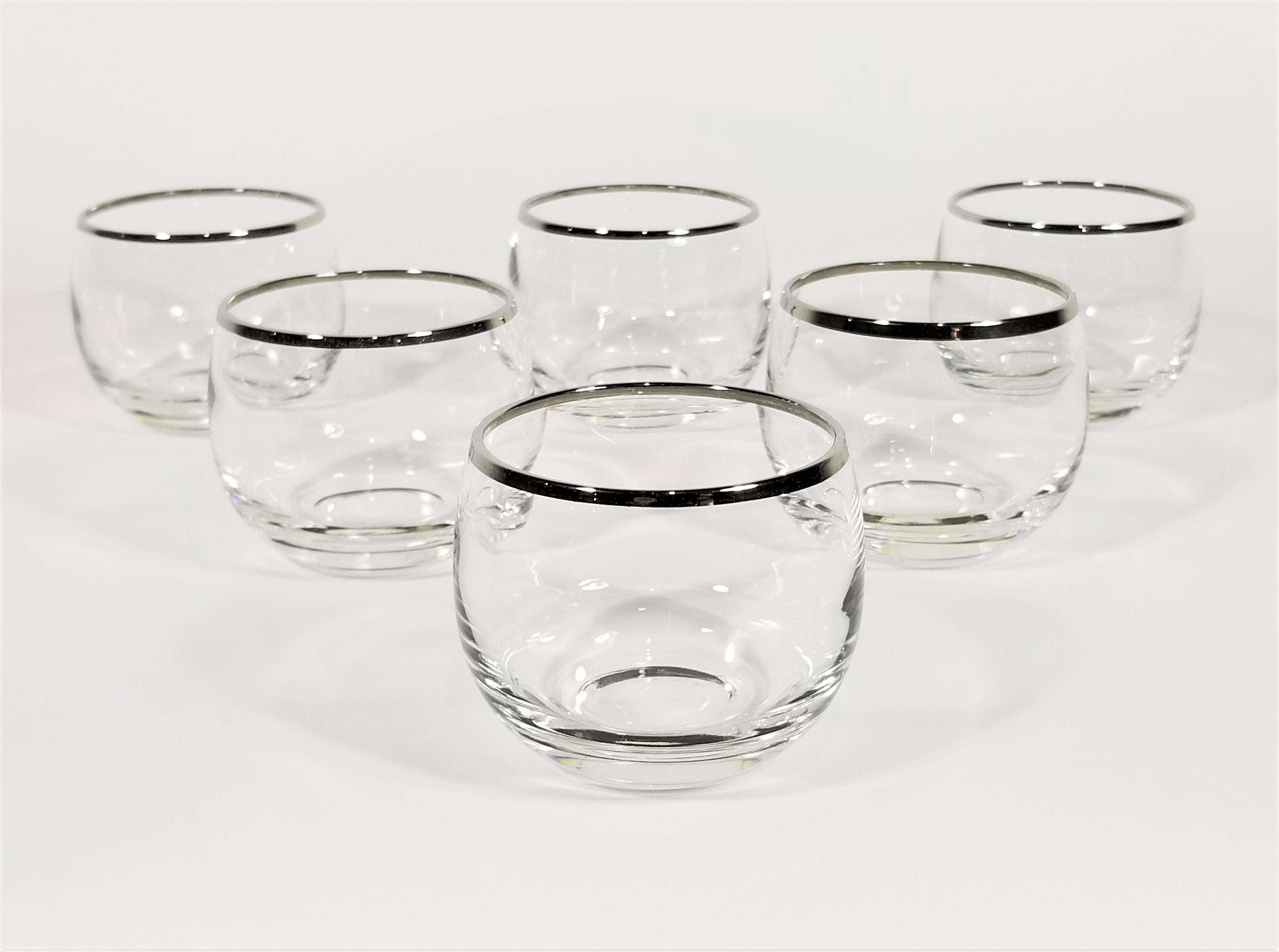 Mid-Century Modern Dorothy Thorpe Silver Rimmed Glassware Barware Set of 6 Midcentury