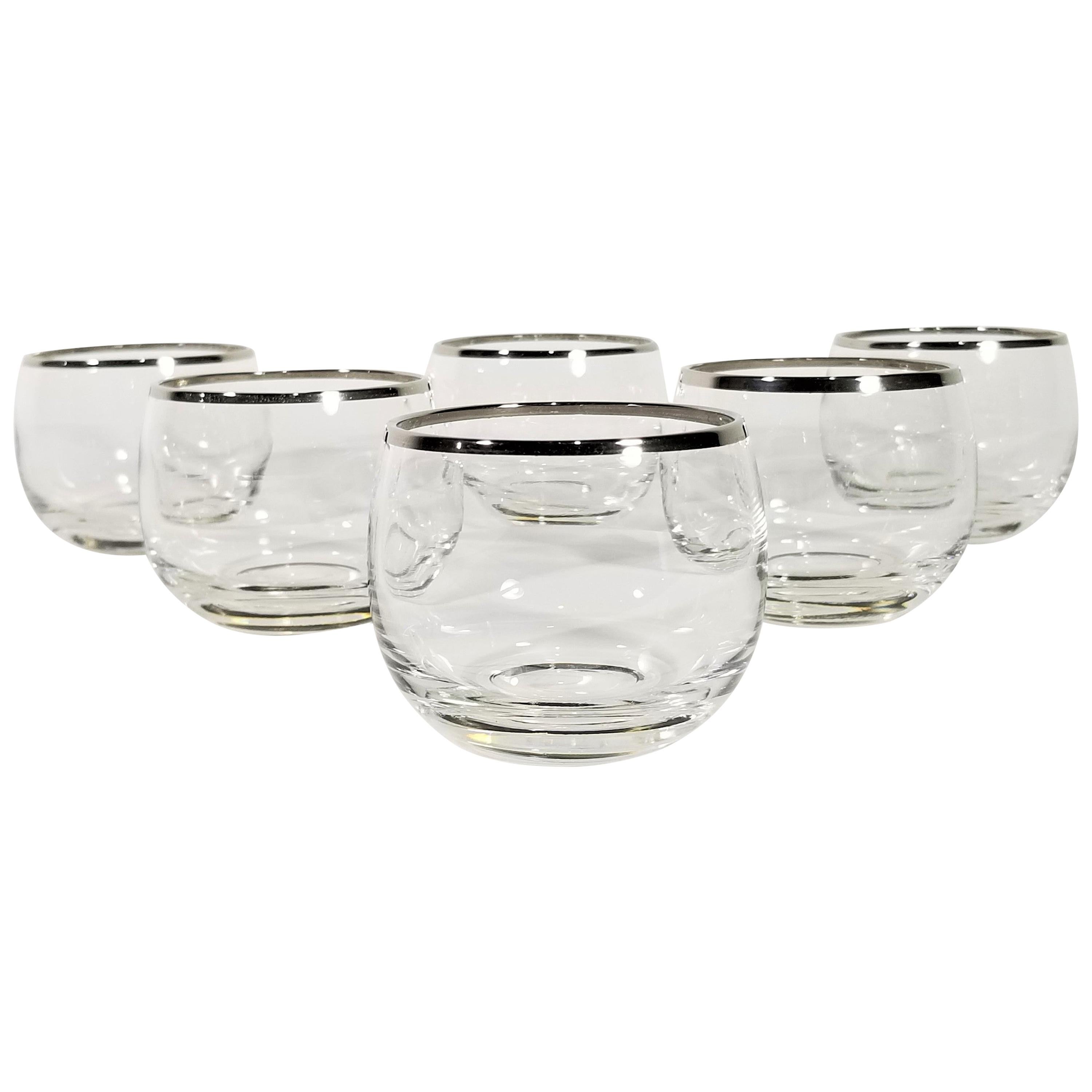 Dorothy Thorpe Silver Rimmed Glassware Barware Set of 6 Midcentury