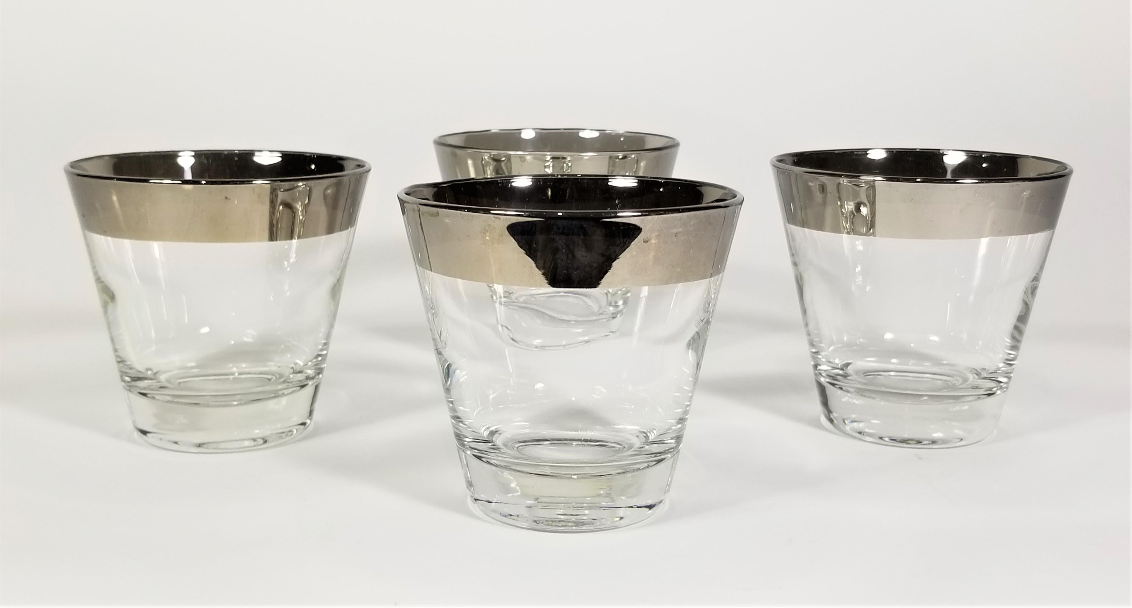 Mid.Century 1960s Dorothy Thorpe Silver Rimmed rocks or whiskey glasses. Set of 4.