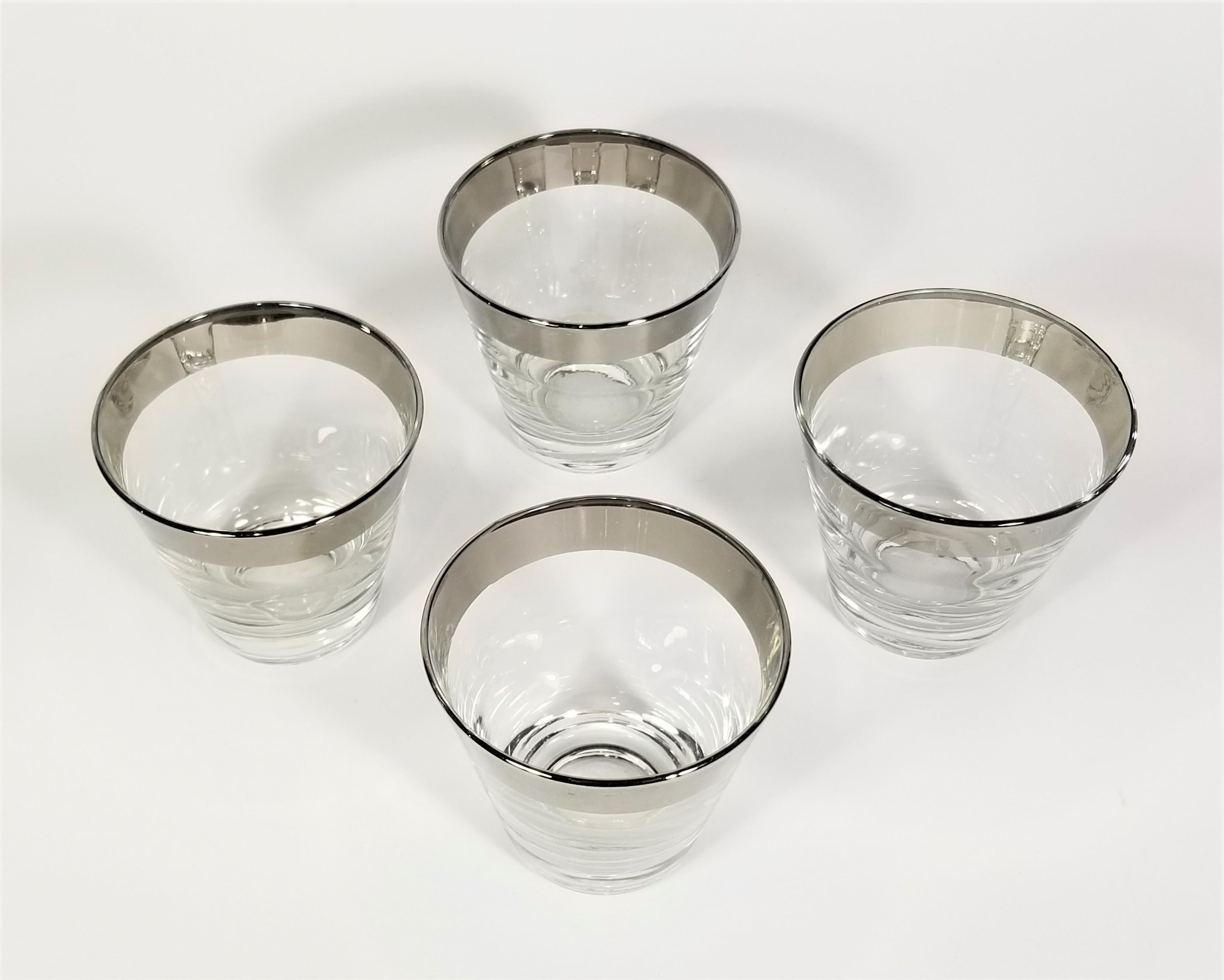 Mid-Century Modern Dorothy Thorpe Silver Rimmed Rocks or Whiskey Glassware Barware 1960s
