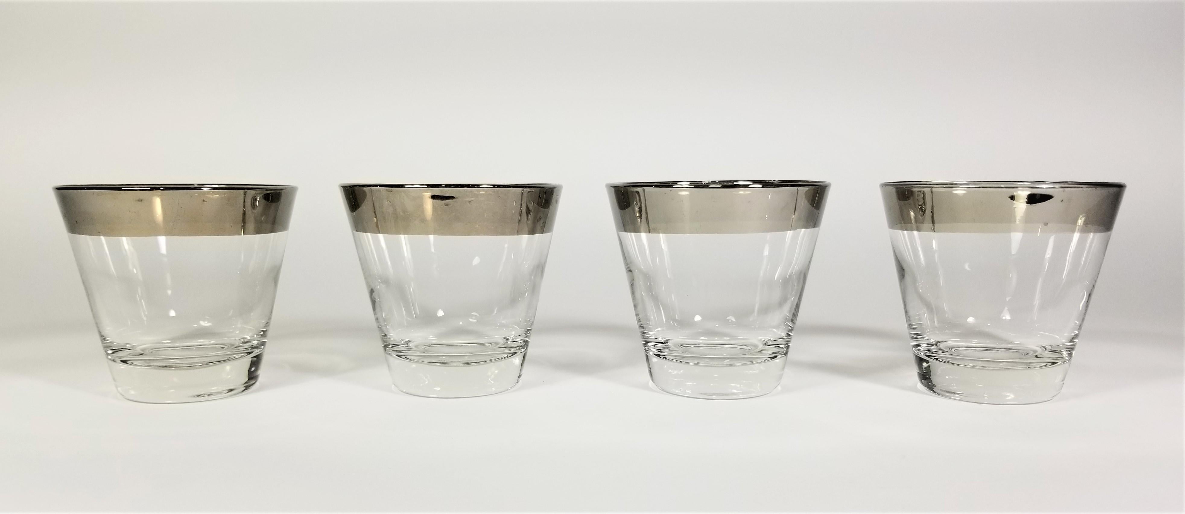 Dorothy Thorpe Silver Rimmed Rocks or Whiskey Glassware Barware 1960s In Good Condition In New York, NY