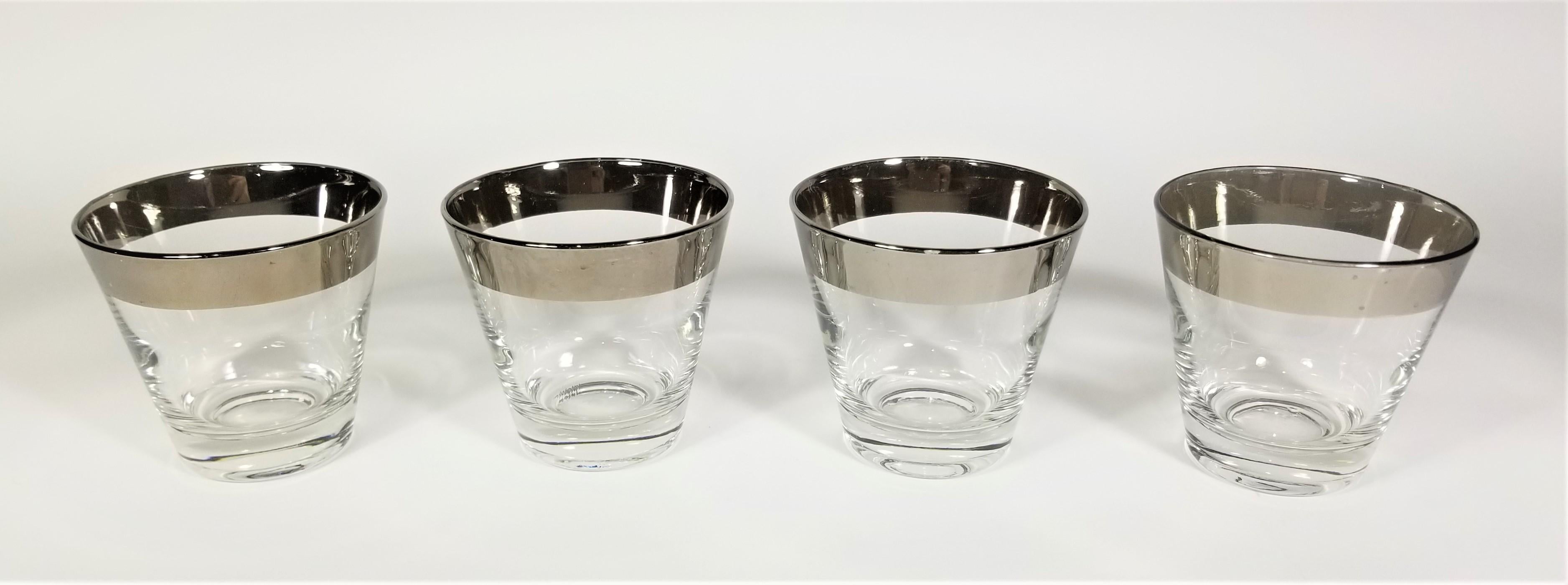 20th Century Dorothy Thorpe Silver Rimmed Rocks or Whiskey Glassware Barware 1960s