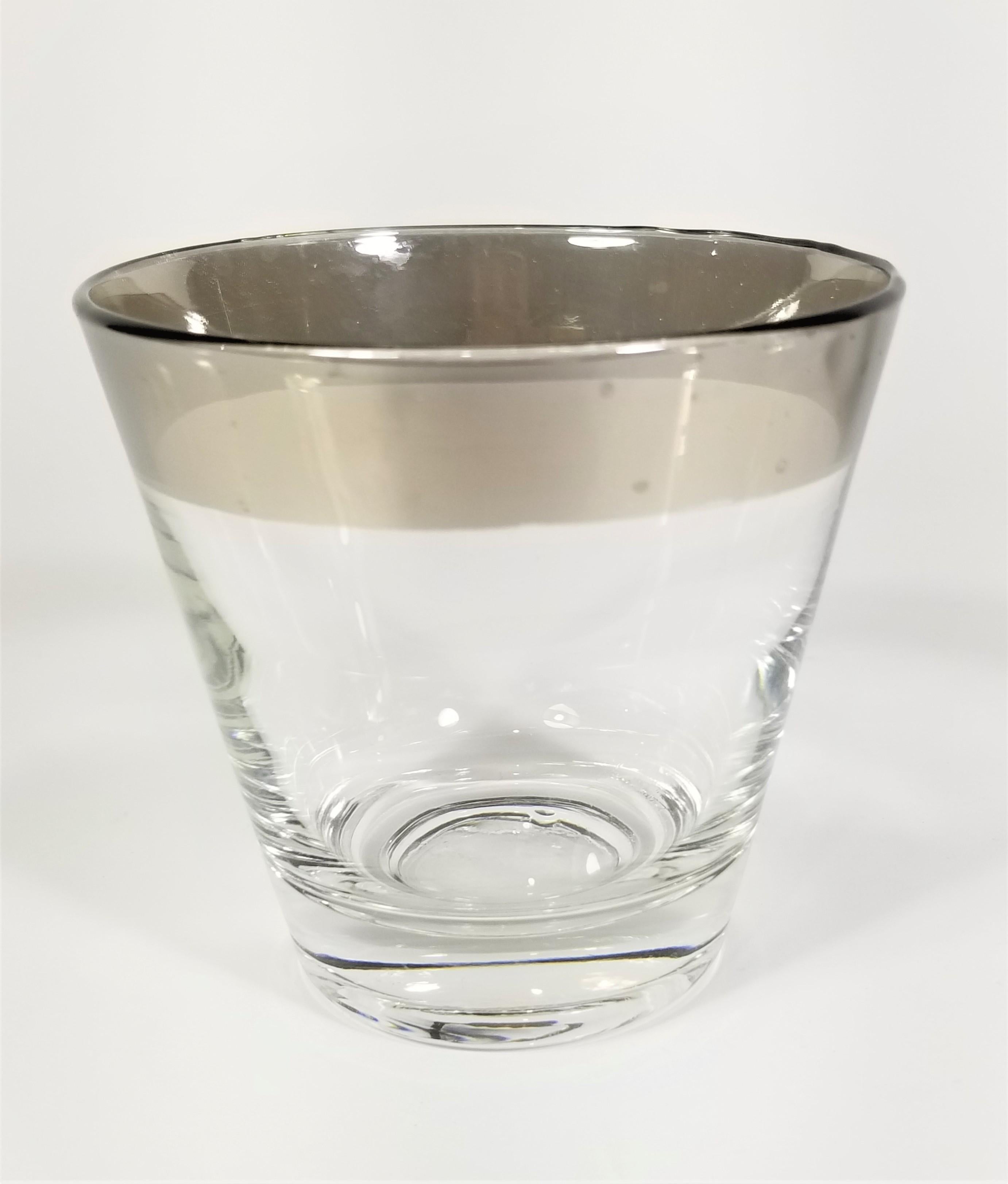 Dorothy Thorpe Silver Rimmed Rocks or Whiskey Glassware Barware 1960s 1