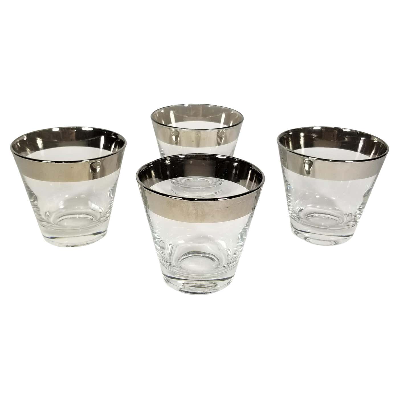 Silver Rimmed Rocks Glasses Dorothy Thorpe Silver Rimmed Rocks or Whiskey Glassware Barware 1960s ...