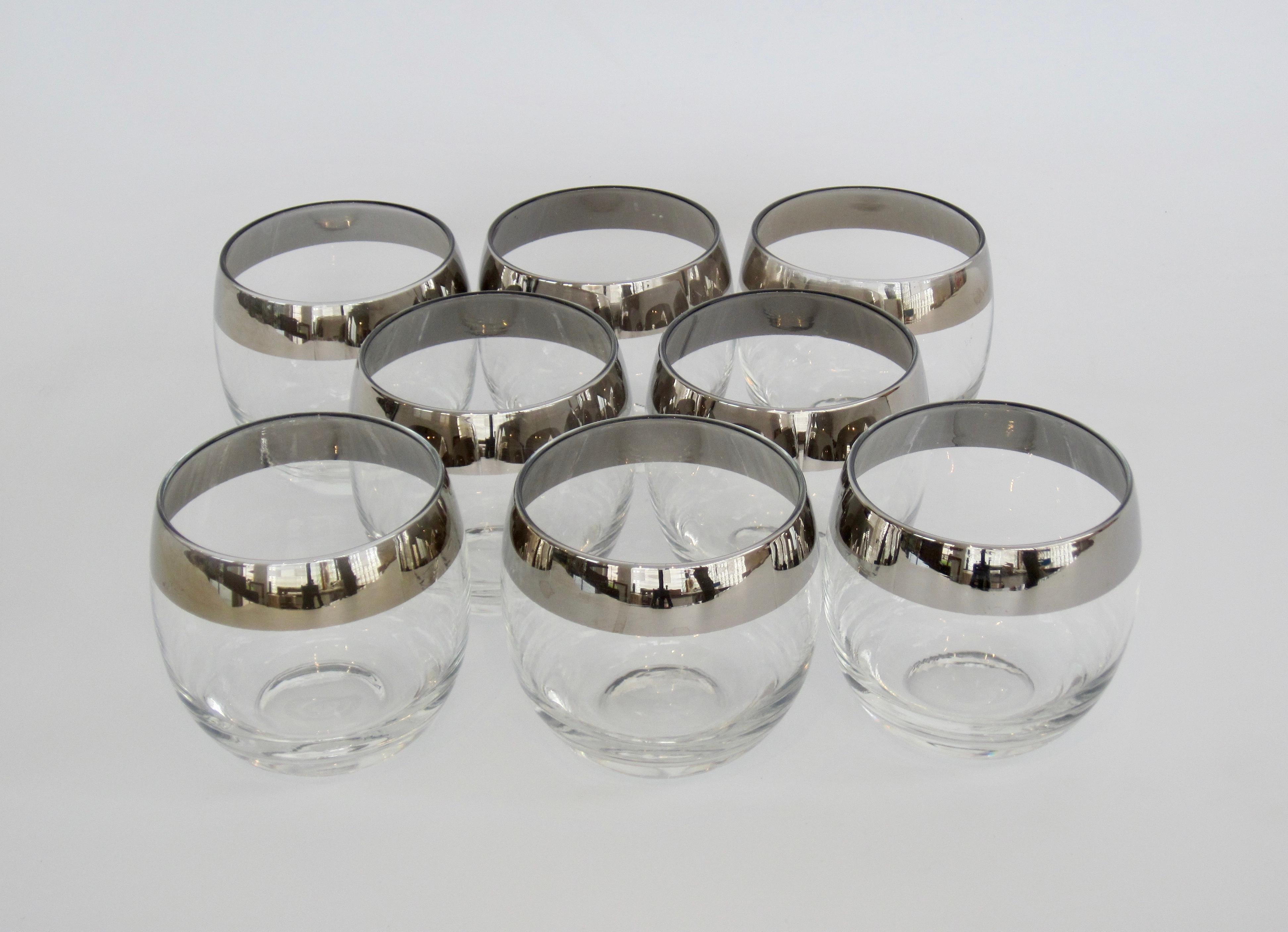 North American Dorothy Thorpe Silver Roly Poly Rocks Cocktail Glasses, Set of Eight
