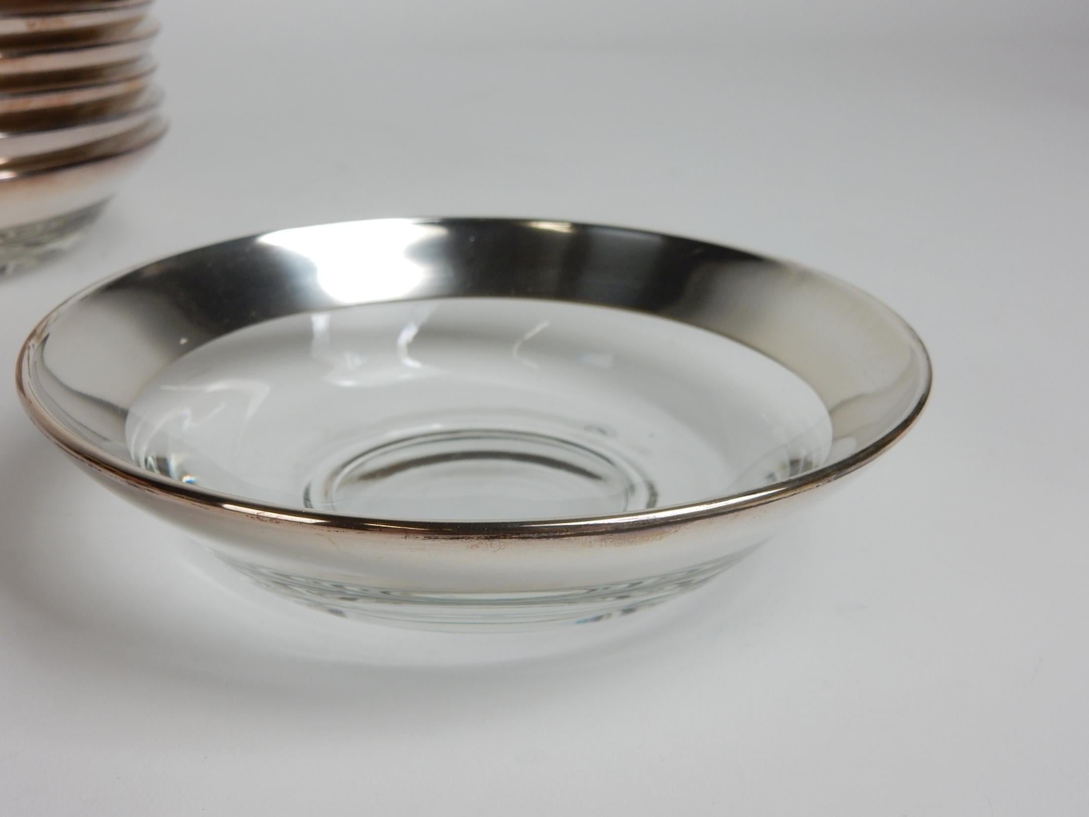 Dorothy Thorpe Sterling Silver Banded Glass Bowl and Plate Table Set In Good Condition In Las Vegas, NV