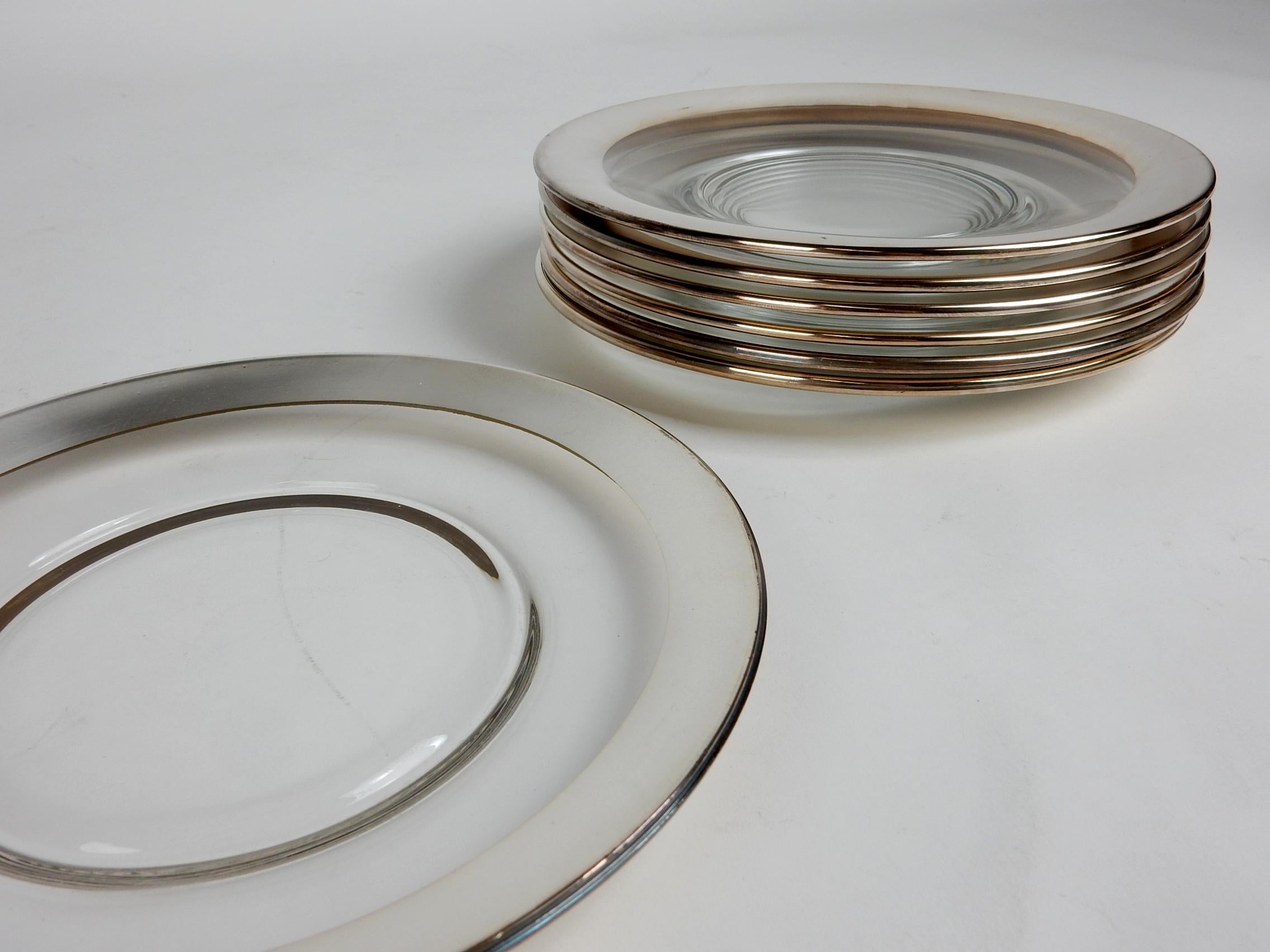 Dorothy Thorpe Sterling Silver Banded Glass Bowl and Plate Table Set 1