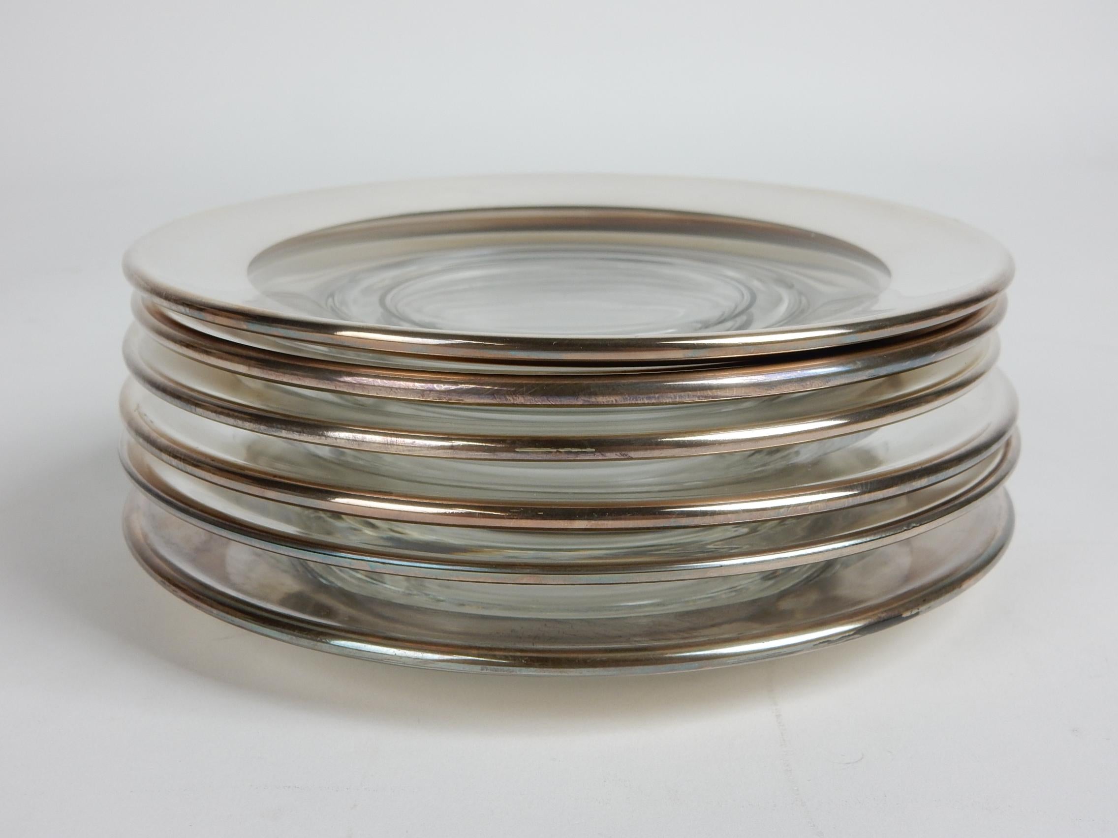 Dorothy Thorpe Sterling Silver Banded Glass Bowl and Plate Table Set 2