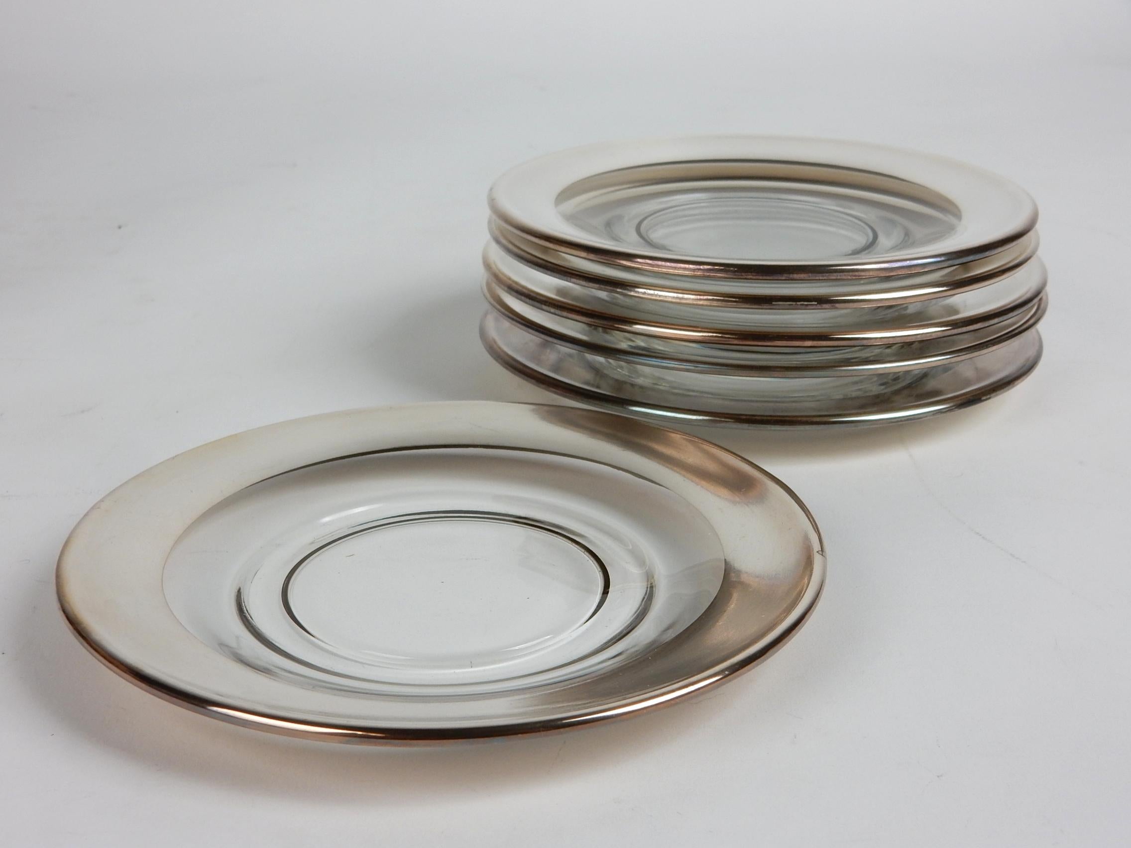 Dorothy Thorpe Sterling Silver Banded Glass Bowl and Plate Table Set 3