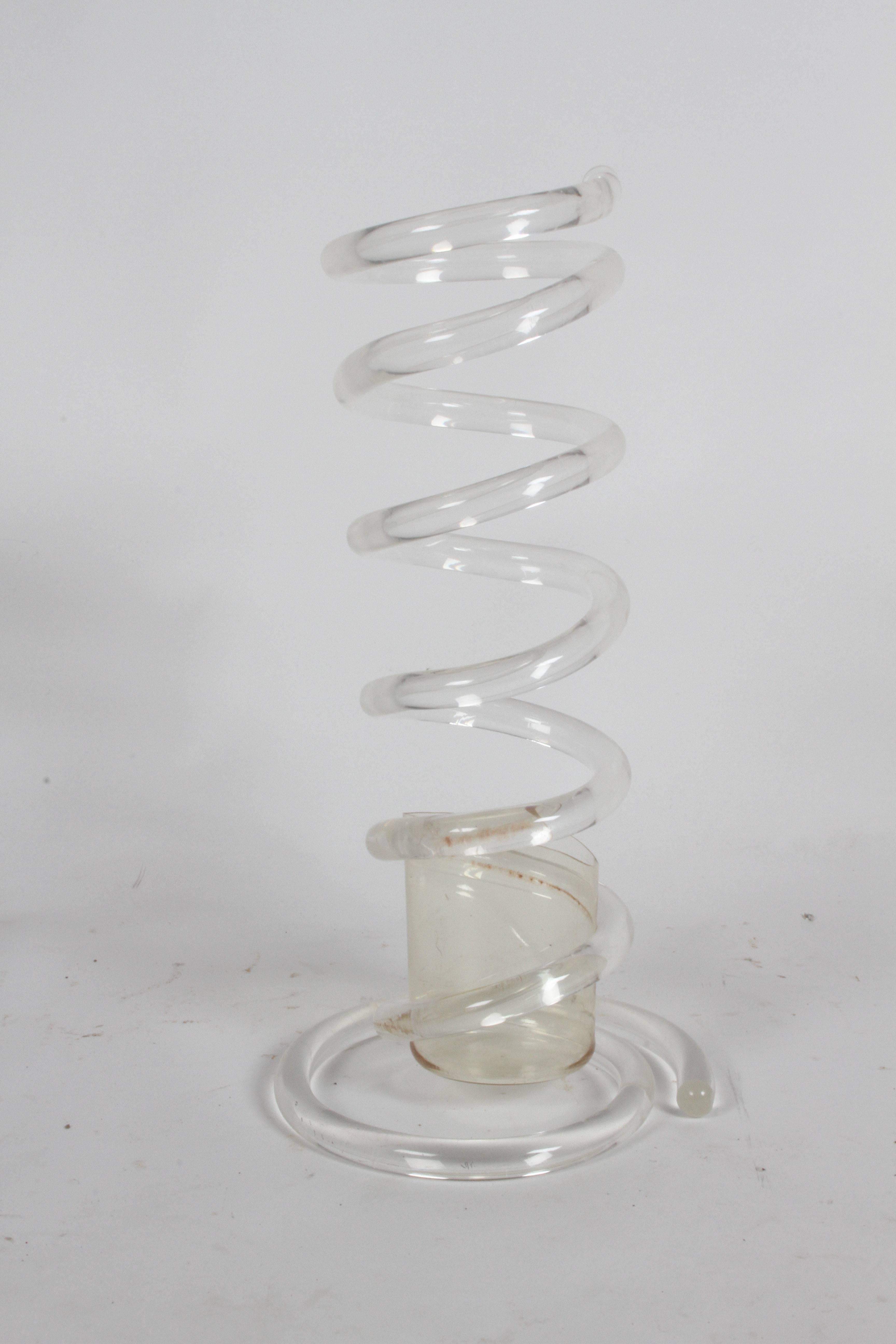 Lucite coil form cane or umbrella stand in the style of Dorothy Thorpe, circa 1960s, very nice original condition, no breaks or repairs. Should be able to ship UPS.