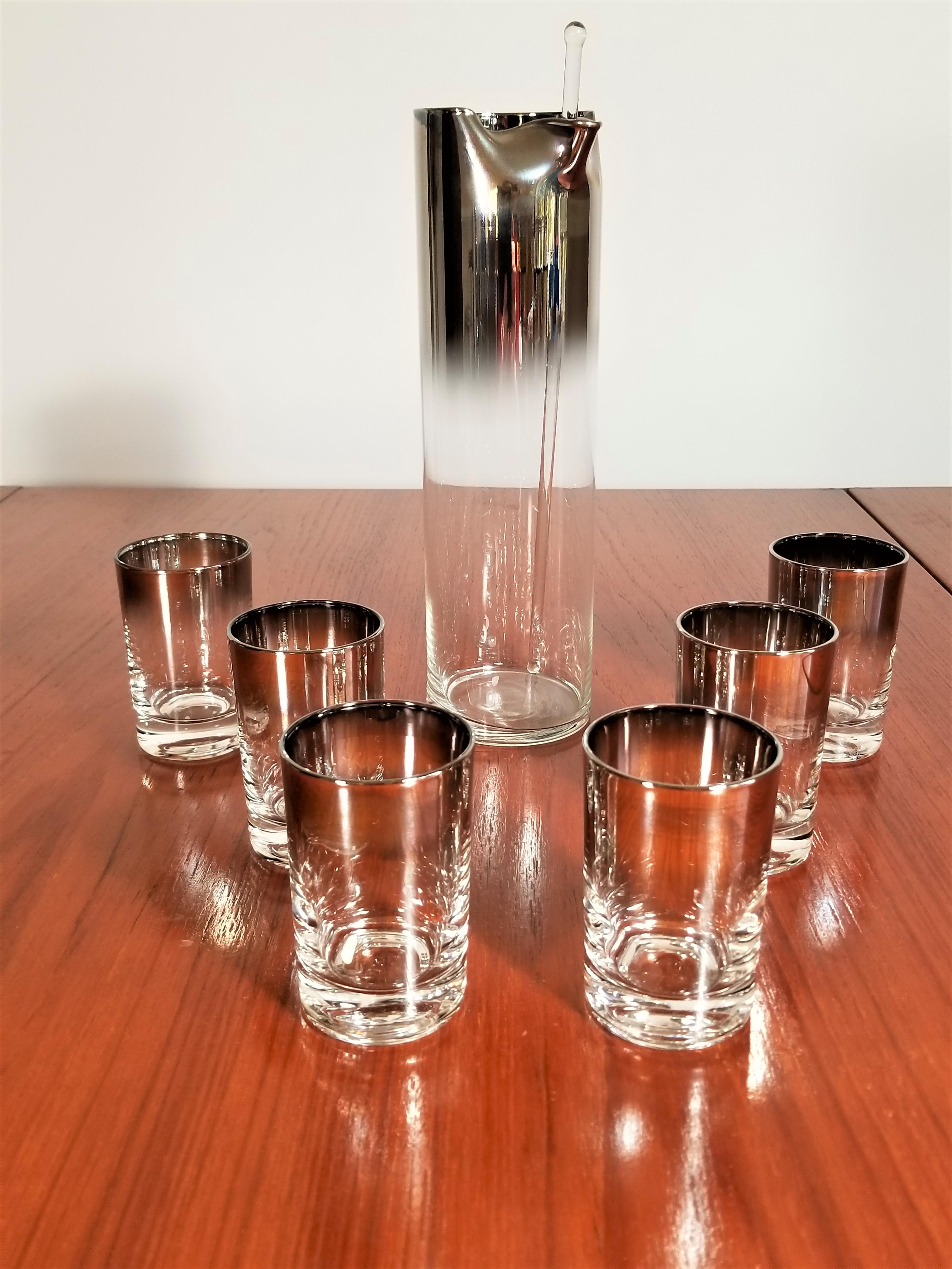 American Dorothy Thorpe Style Silver Glass Bar Set