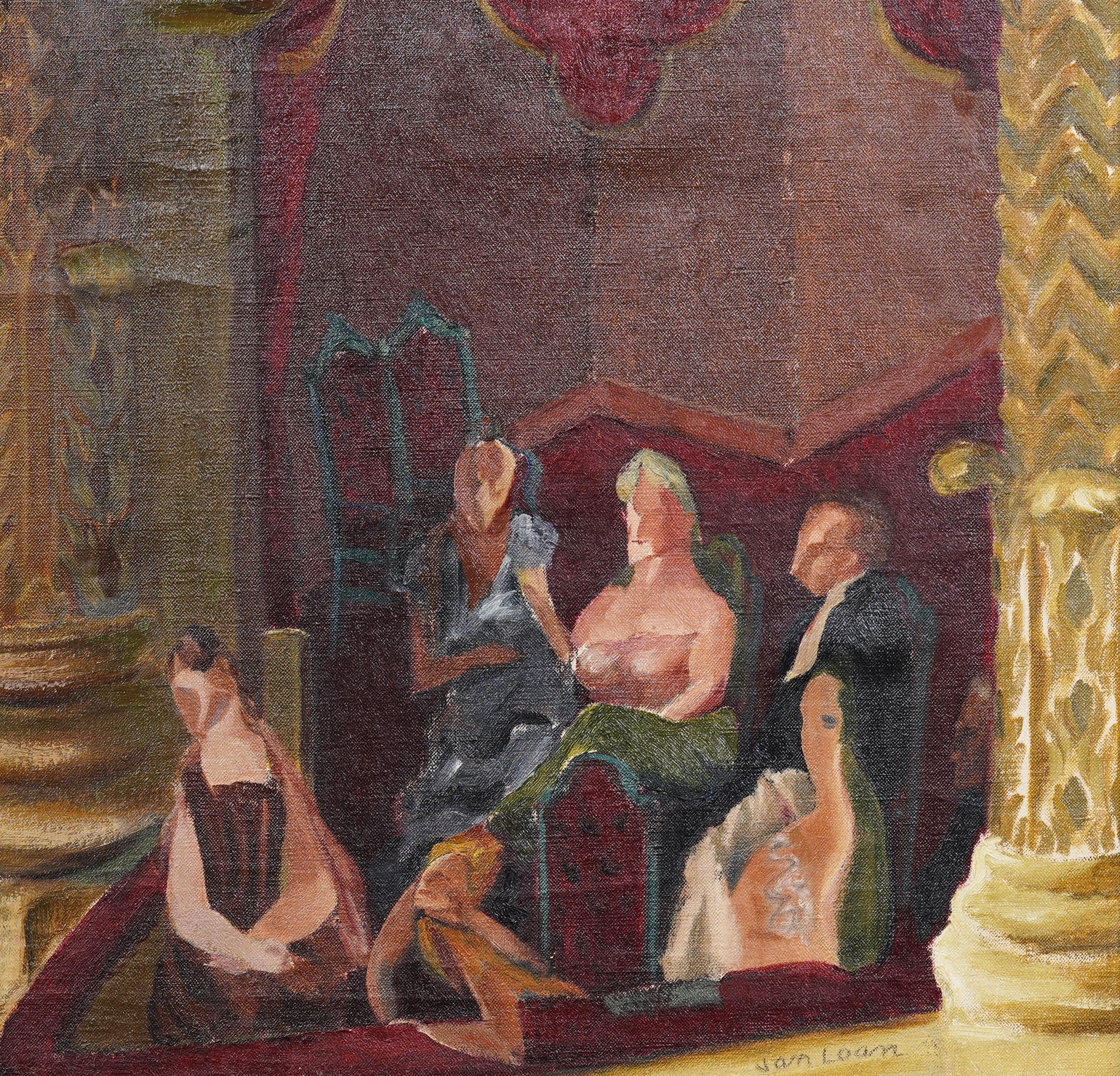 Pintura al óleo enmarcada Cubista Modernista Americana Interior del Palco de la Ópera en venta 1
