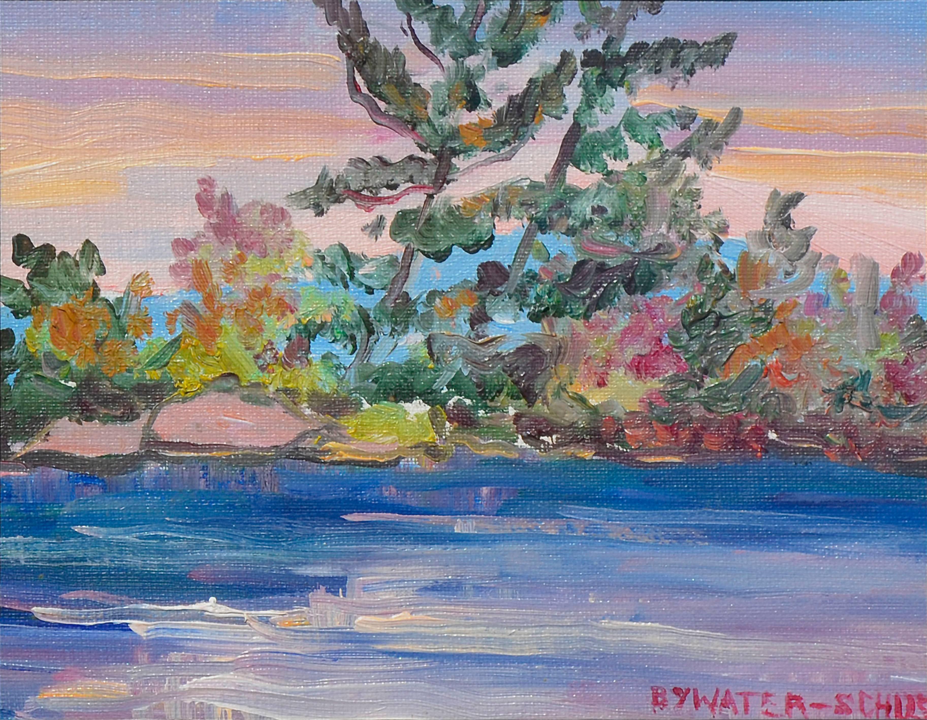Colorful Mid-Century Riverside Landscape - Painting by Dorothy Violet Bywater-Schust 