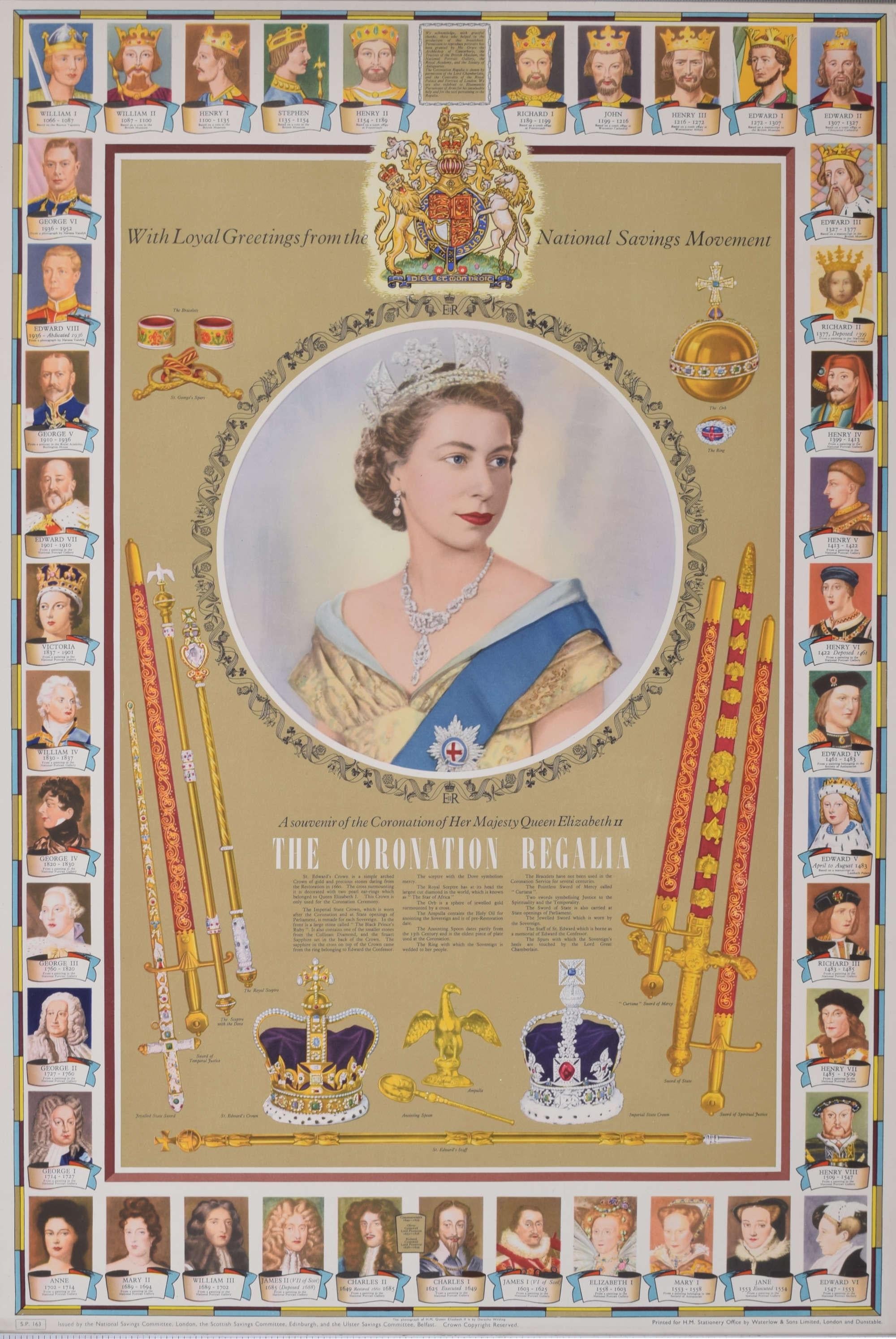 Dorothy Wilding Portrait Print - 1953 Coronation Regalia of Queen Elizabeth II poster for National Savings