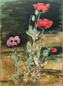 Blumengemälde:: Blumen Gouache:: Gemälde einer WPA-Künstlerin aus Kalifornien:: Blumen