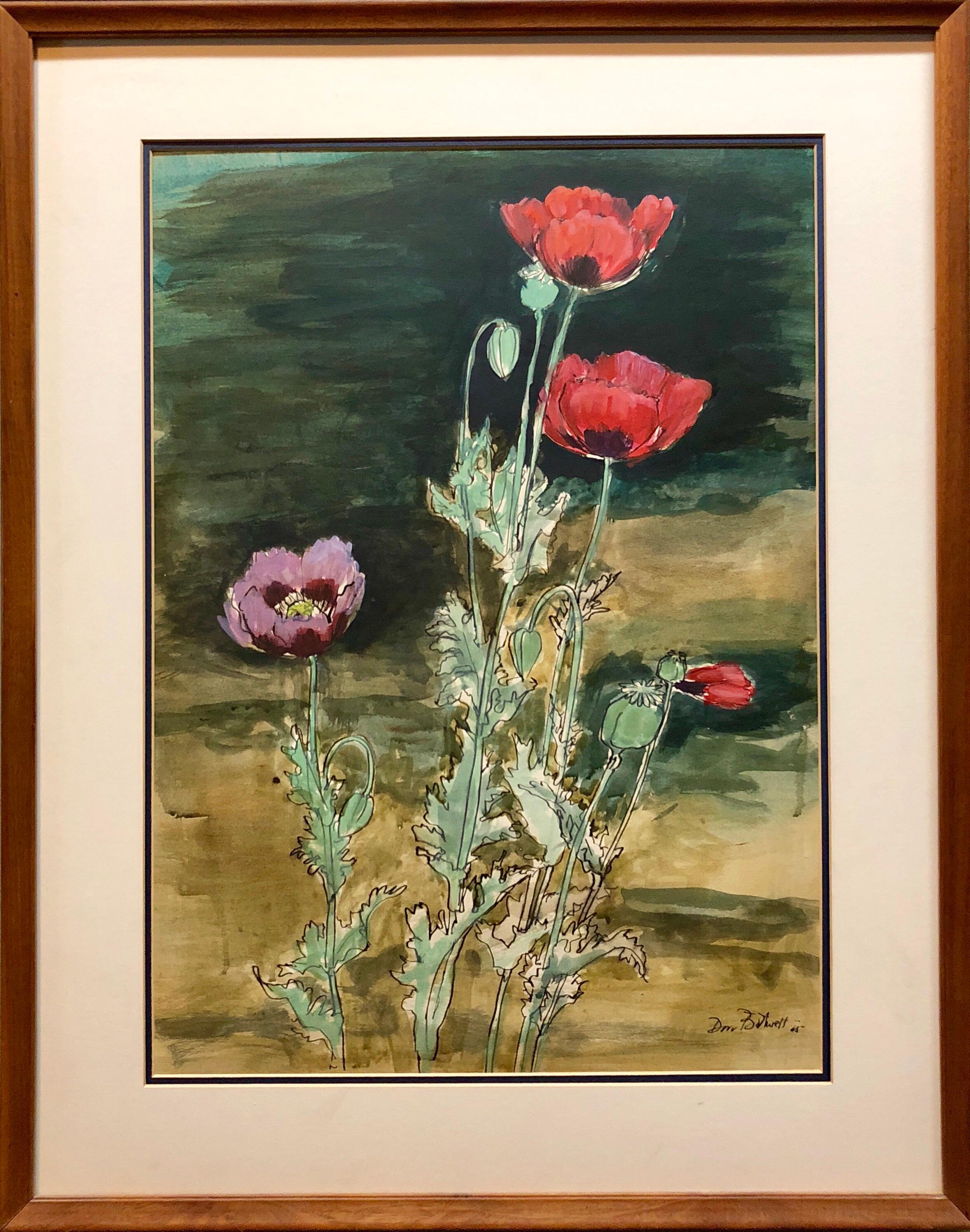 Floral Painting Listed WPA Woman California Artist Flower Gouache Painting - Brown Still-Life Painting by Dorr Bothwell