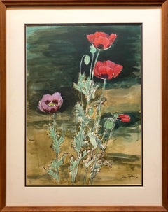 Vintage Floral Painting Listed WPA Woman California Artist Flower Gouache Painting