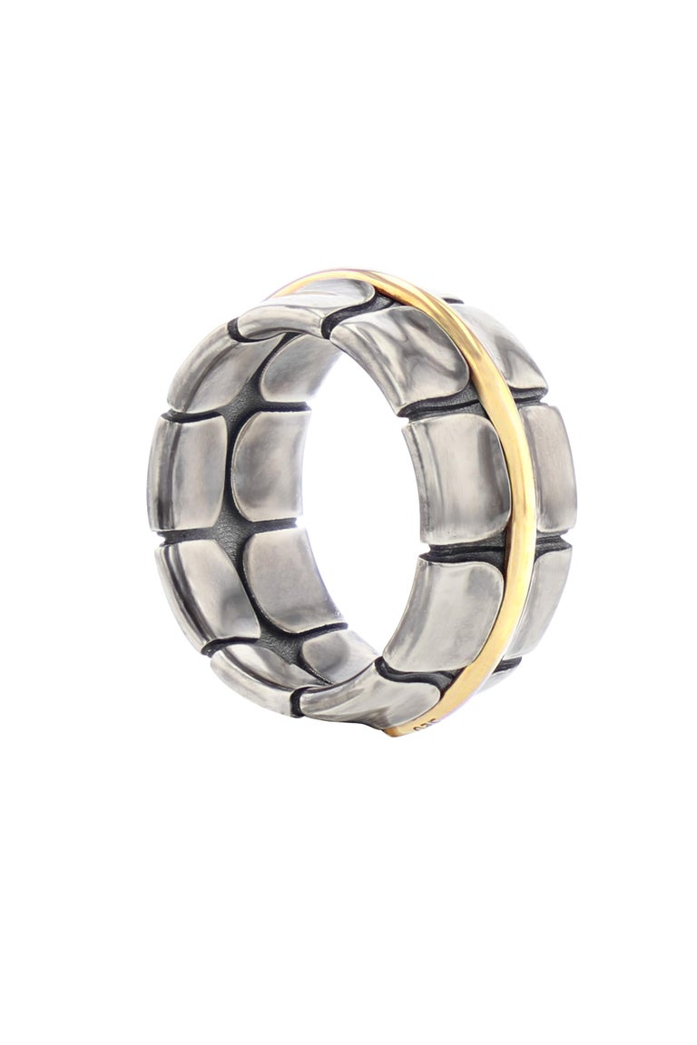 Dorsal Bandeau Ring in 18k Yellow Gold and Distressed Silver by Elie ...