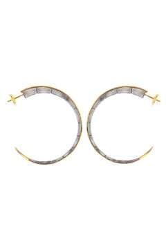 Dorsal Créoles Earrings in 18k Yellow Gold & Distressed Silver by Elie Top