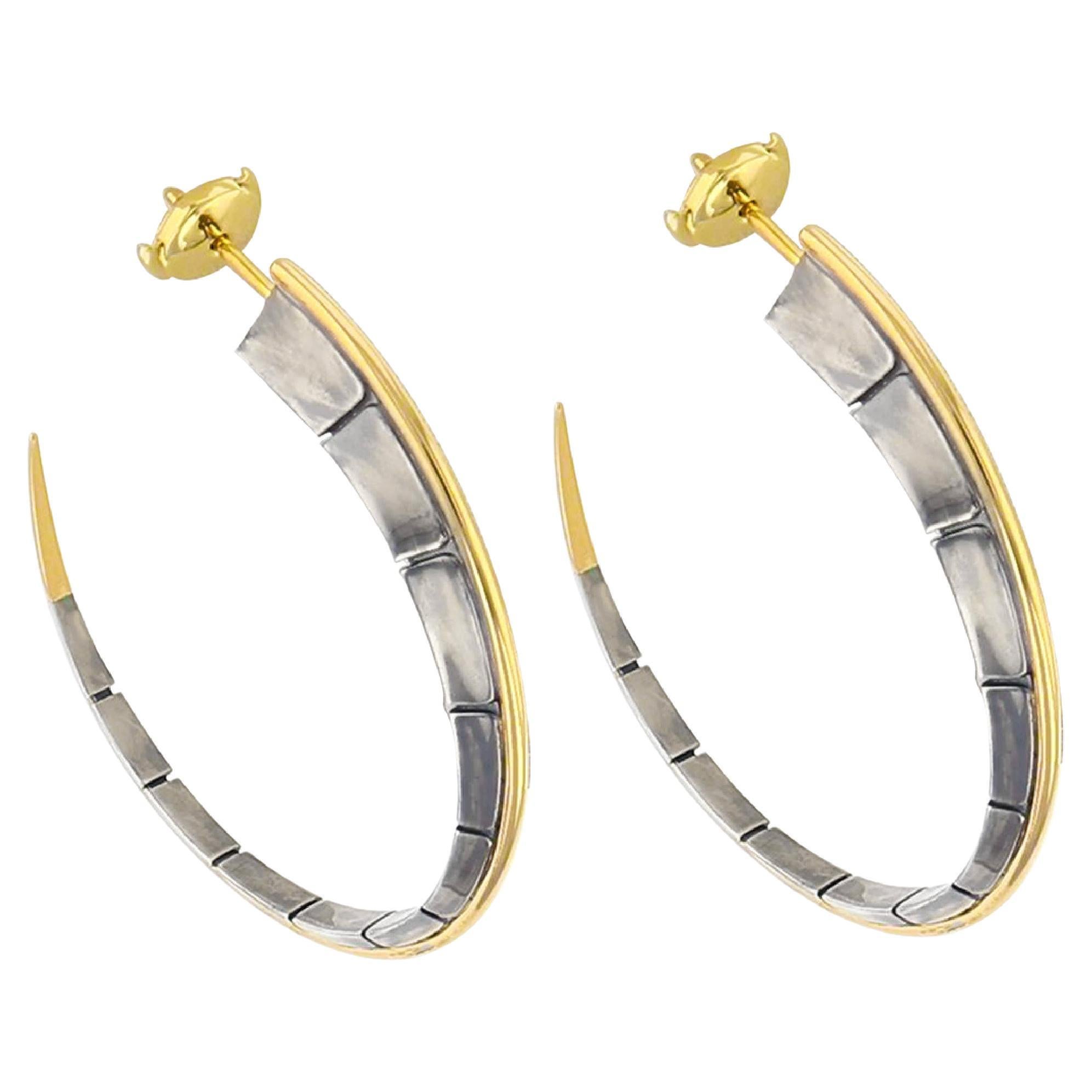 Dorsal Créoles Earrings in 18k Yellow Gold & Distressed Silver by Elie Top