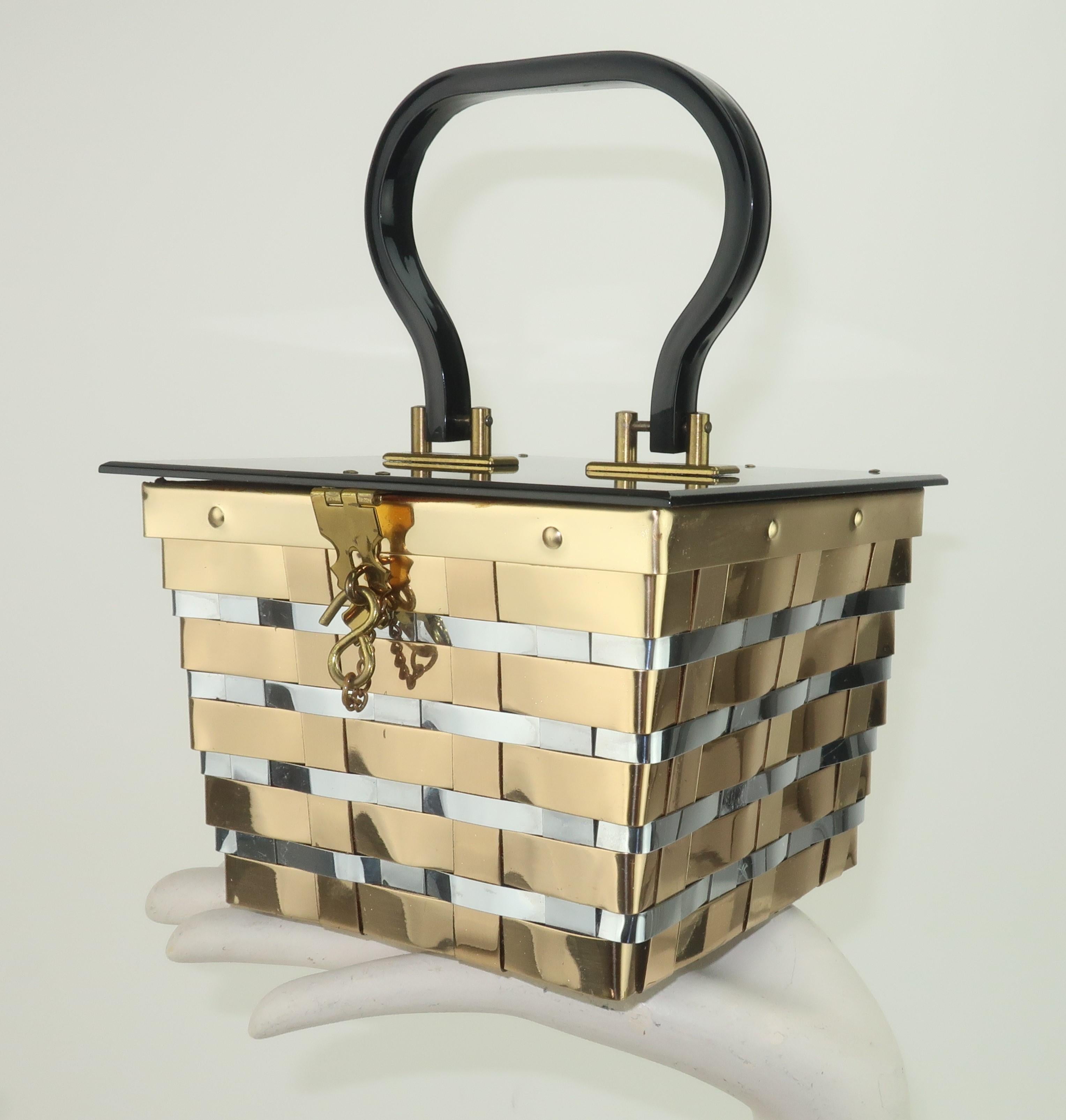 Dorset Rex 1950's Silver & Gold Metal Lucite Basket Handbag  8