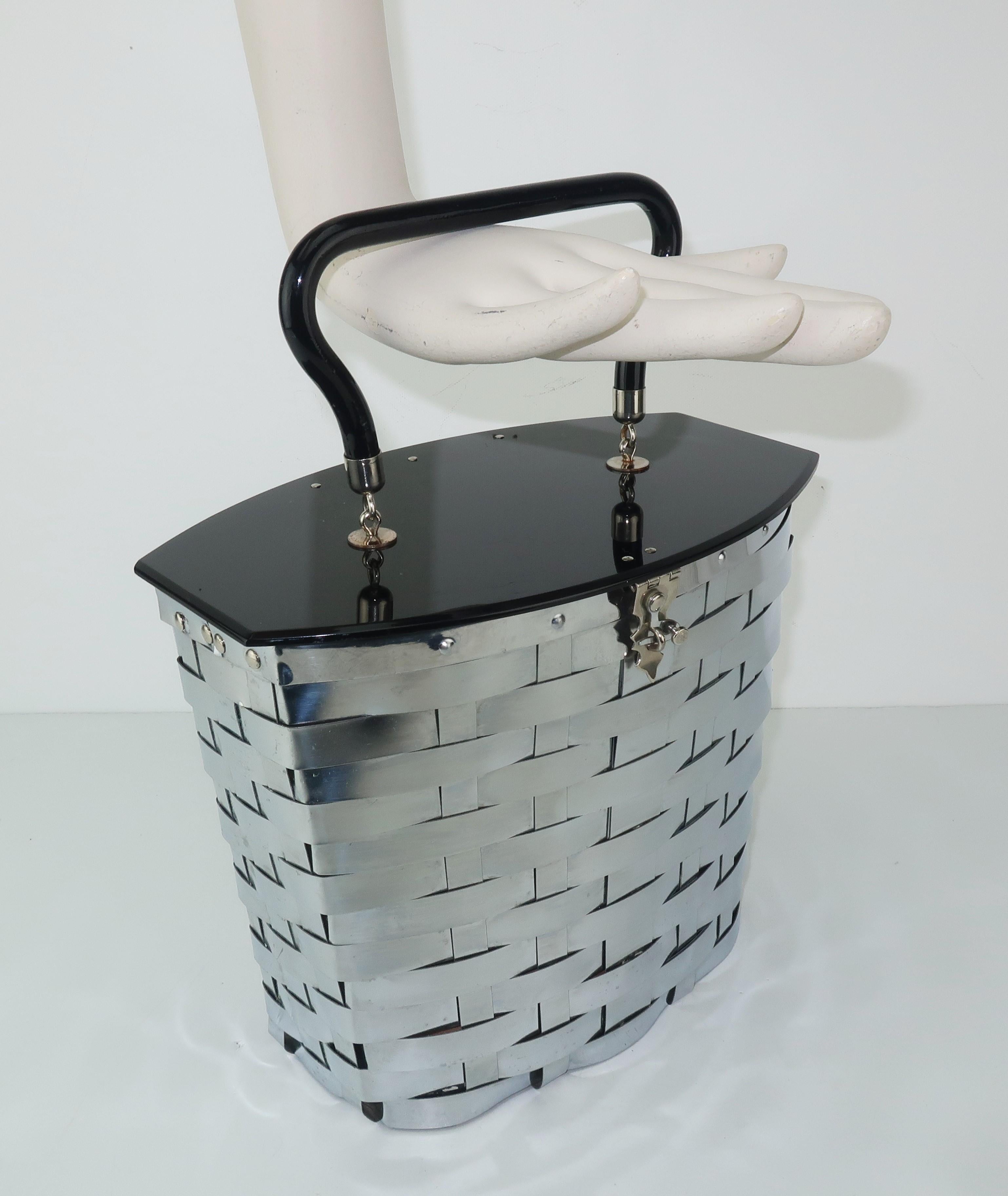 Dorset Rex 1950's Silver Metal Basket Handbag With Black Lid 7
