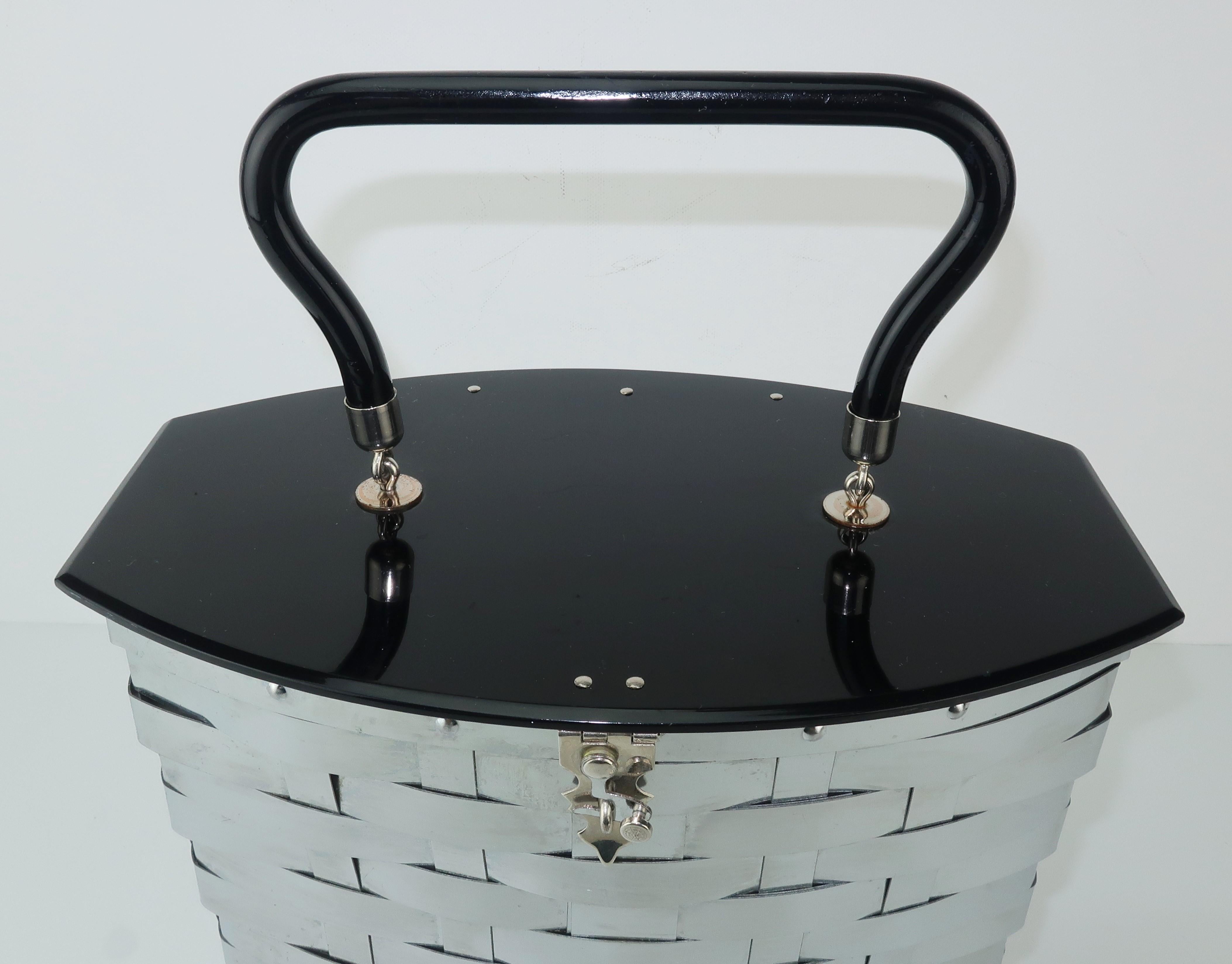 Women's Dorset Rex 1950's Silver Metal Basket Handbag With Black Lid 