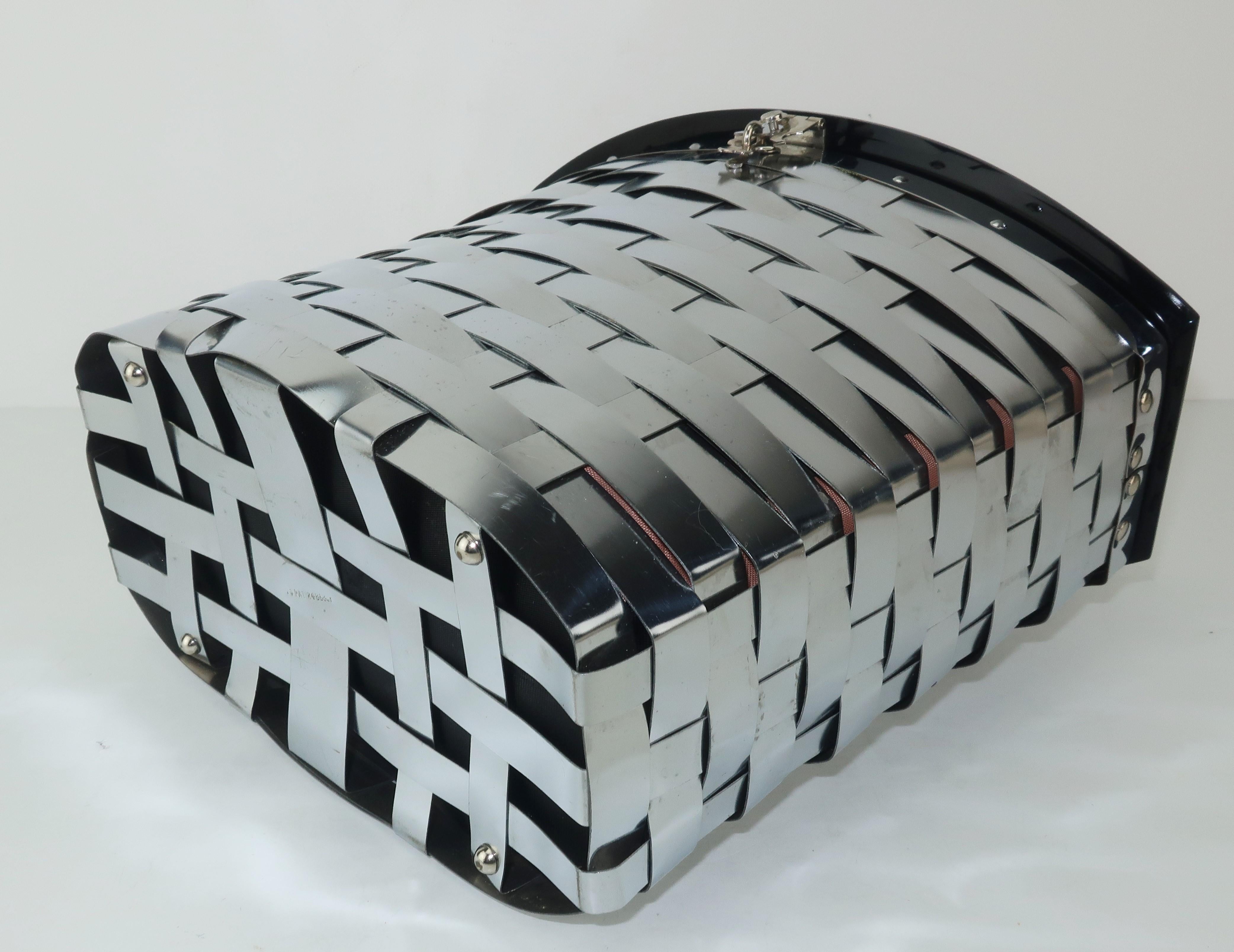 Dorset Rex 1950's Silver Metal Basket Handbag With Black Lid 1