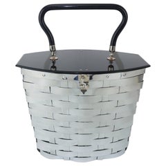 Vintage Dorset Rex 1950's Silver Metal Basket Handbag With Black Lid