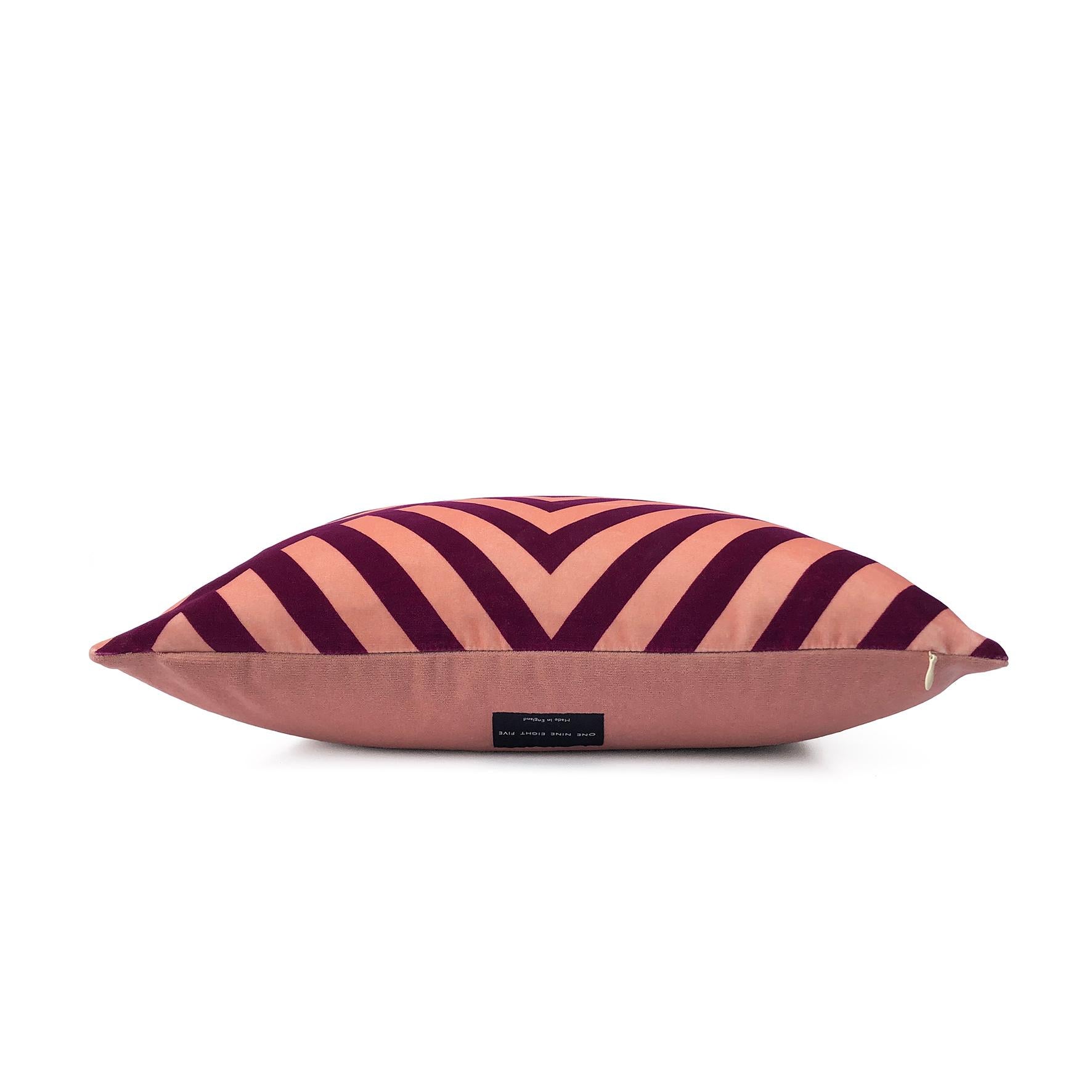 Mid-Century Modern Dorsey Geometric Stripe Pink Velvet Cushion For Sale