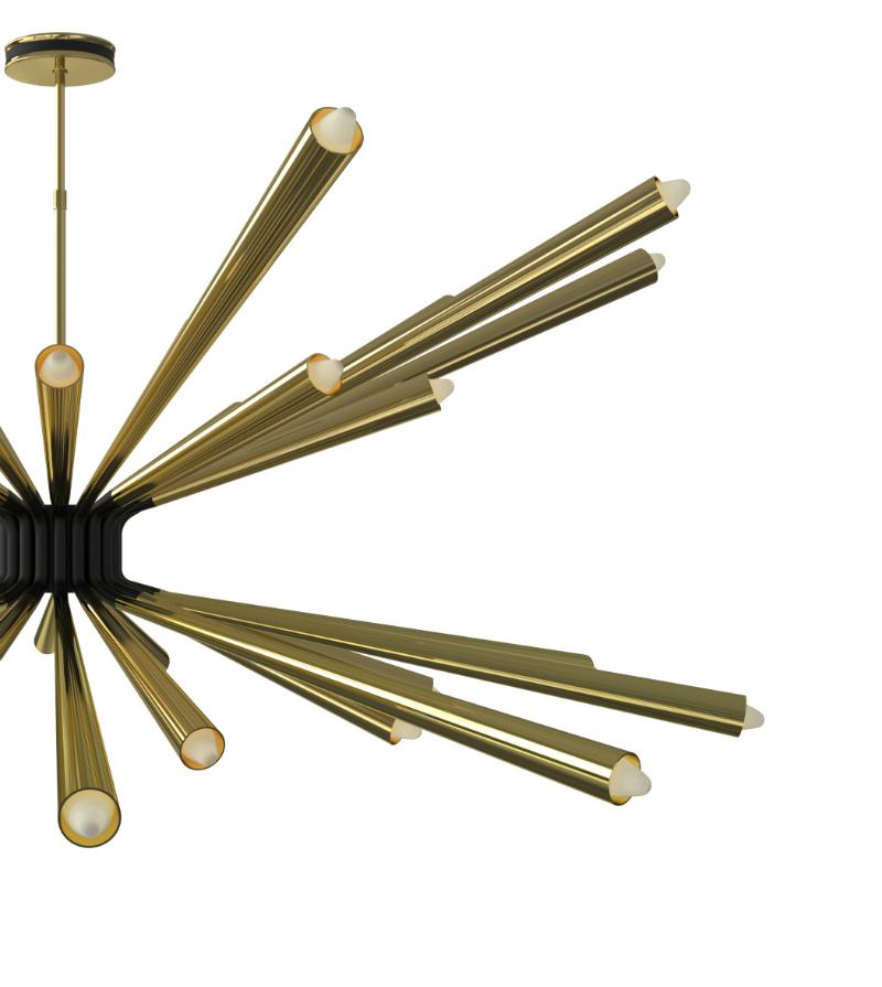 Inspired by the acclaimed jazz trumpet player Tommy Dorsey, this Mid-Century Modern chandelier is a unique lighting fixture that embodies the musicality of the 1950s. Allying the best of ancient techniques with the modern expertise of high-