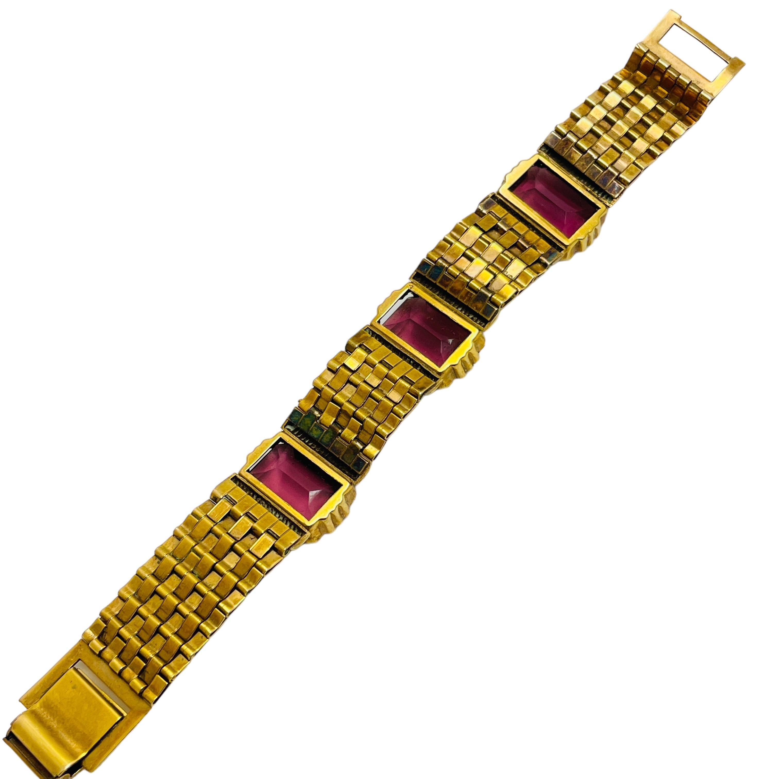 DORSONS 1/20 12k amethyst glass link designer 1950's bracelet Bon état - En vente à Palos Hills, IL