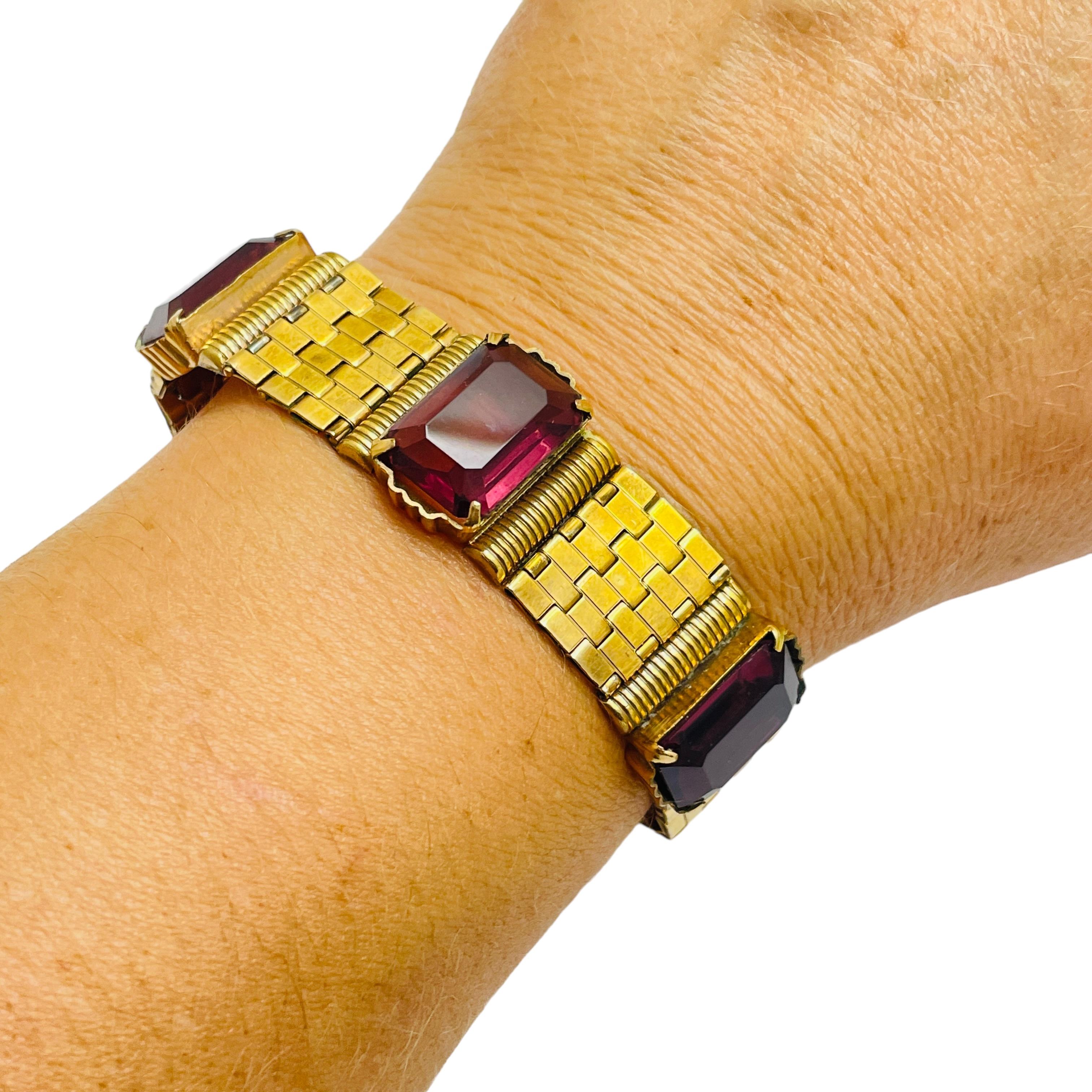 DORSONS 1/20 12k amethyst glass link designer 1950's bracelet en vente 1