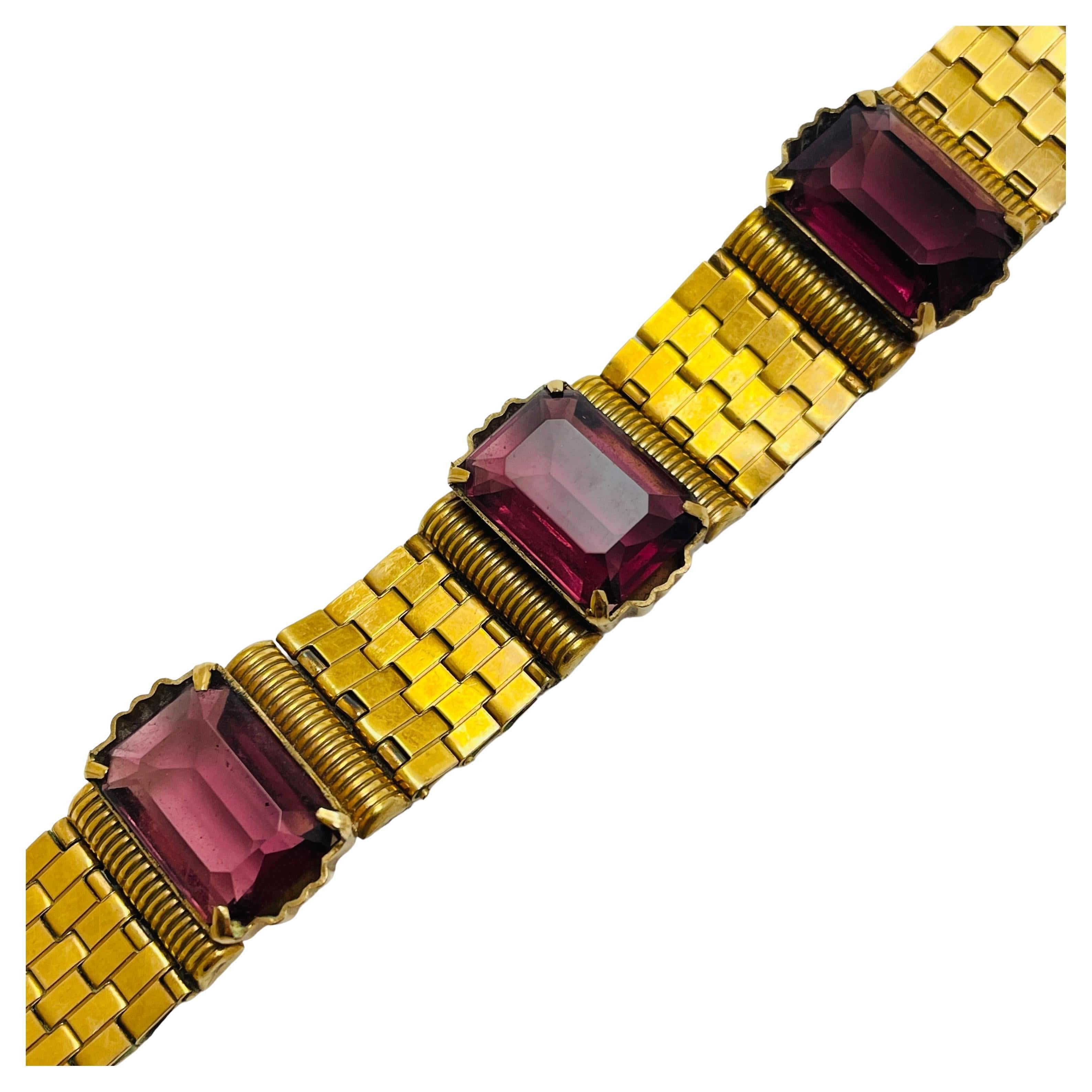 DORSONS 1/20 12k amethyst glass link designer 1950's bracelet en vente