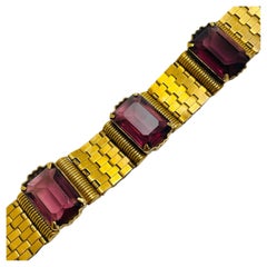 DORSONS 1/20 Pulsera de eslabones de cristal de amatista con baño de oro de 12 quilates de diseño de los años 50