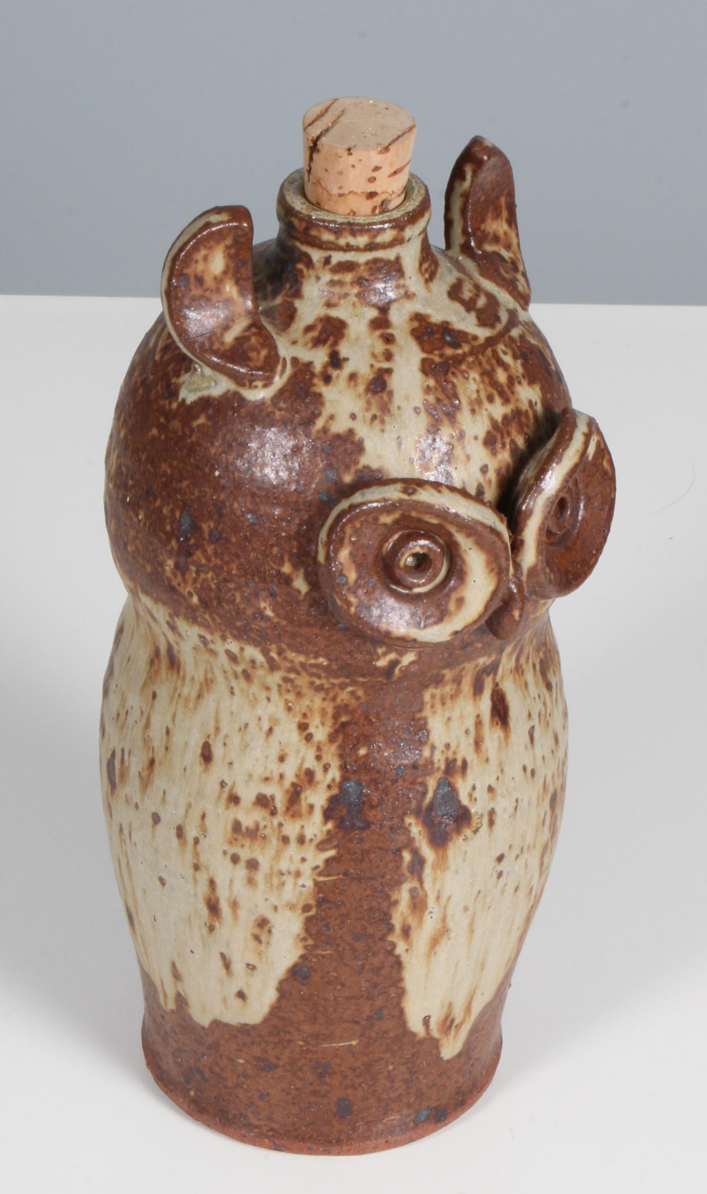 Dorte Visby bottle of glazed ceramic in shape of an owl