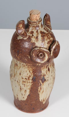 Dorte Visby Owl Bottle, Glazed Ceramic, Scandinavian Modern, 1970s