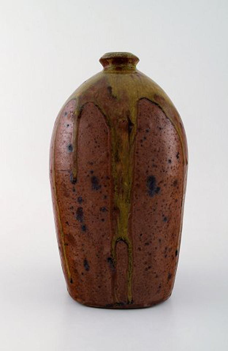 Scandinavian Modern Dorthe Møller, Own Workshop, Ceramic Vase in Rustic Style, Raku Burned For Sale