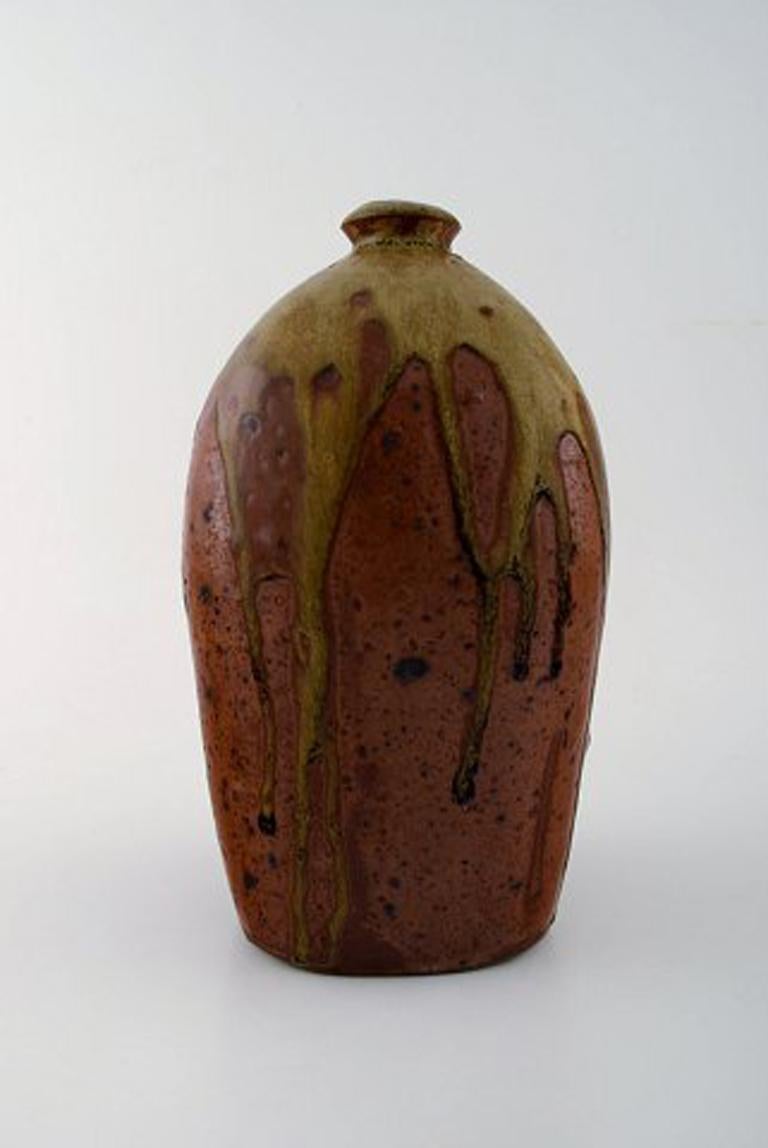 Danish Dorthe Møller, Own Workshop, Ceramic Vase in Rustic Style, Raku Burned For Sale