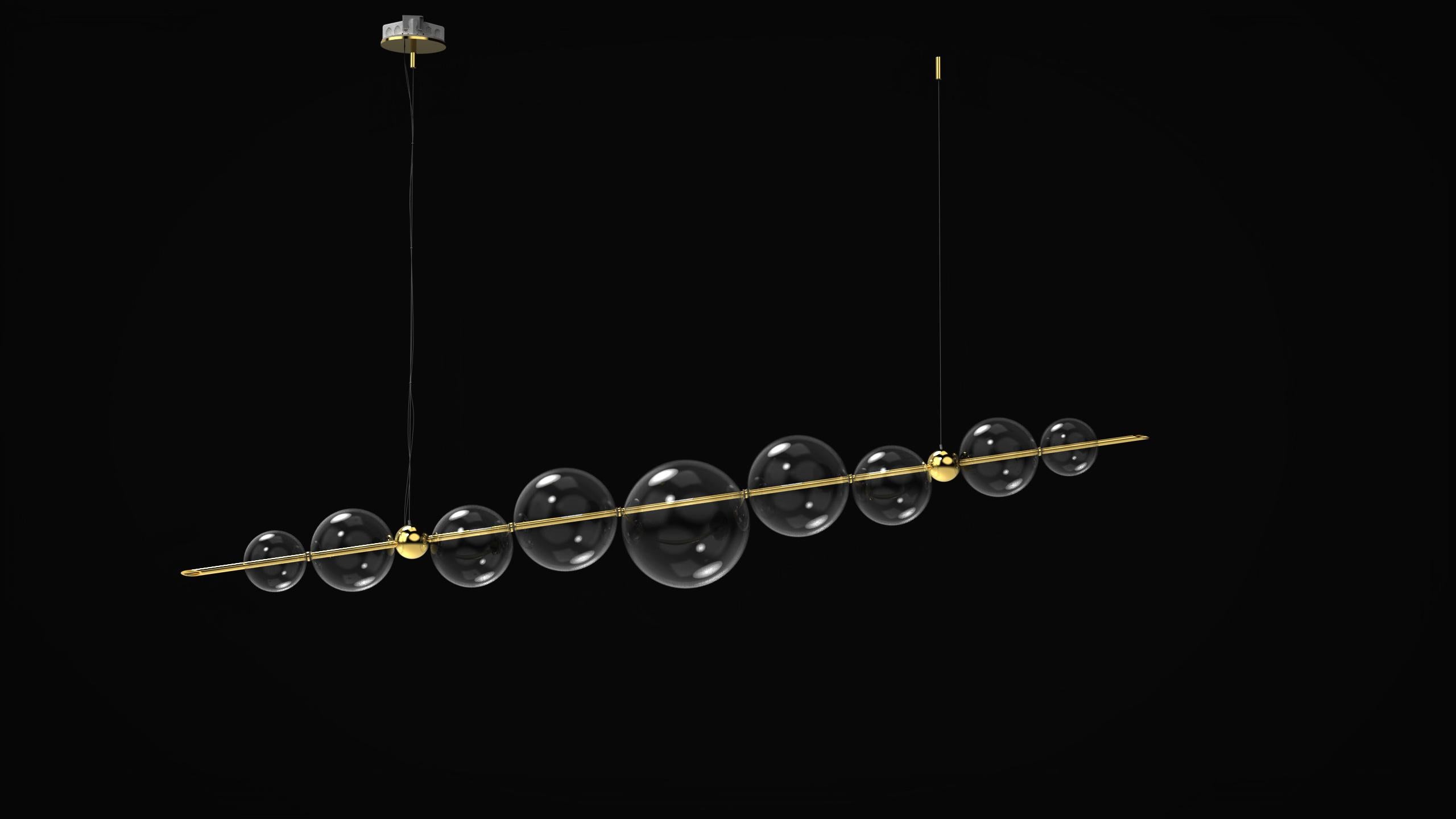 Italian Dòry Chandelier Nine Lights in Brass, Blown Glass, LED Light, Dimmable For Sale