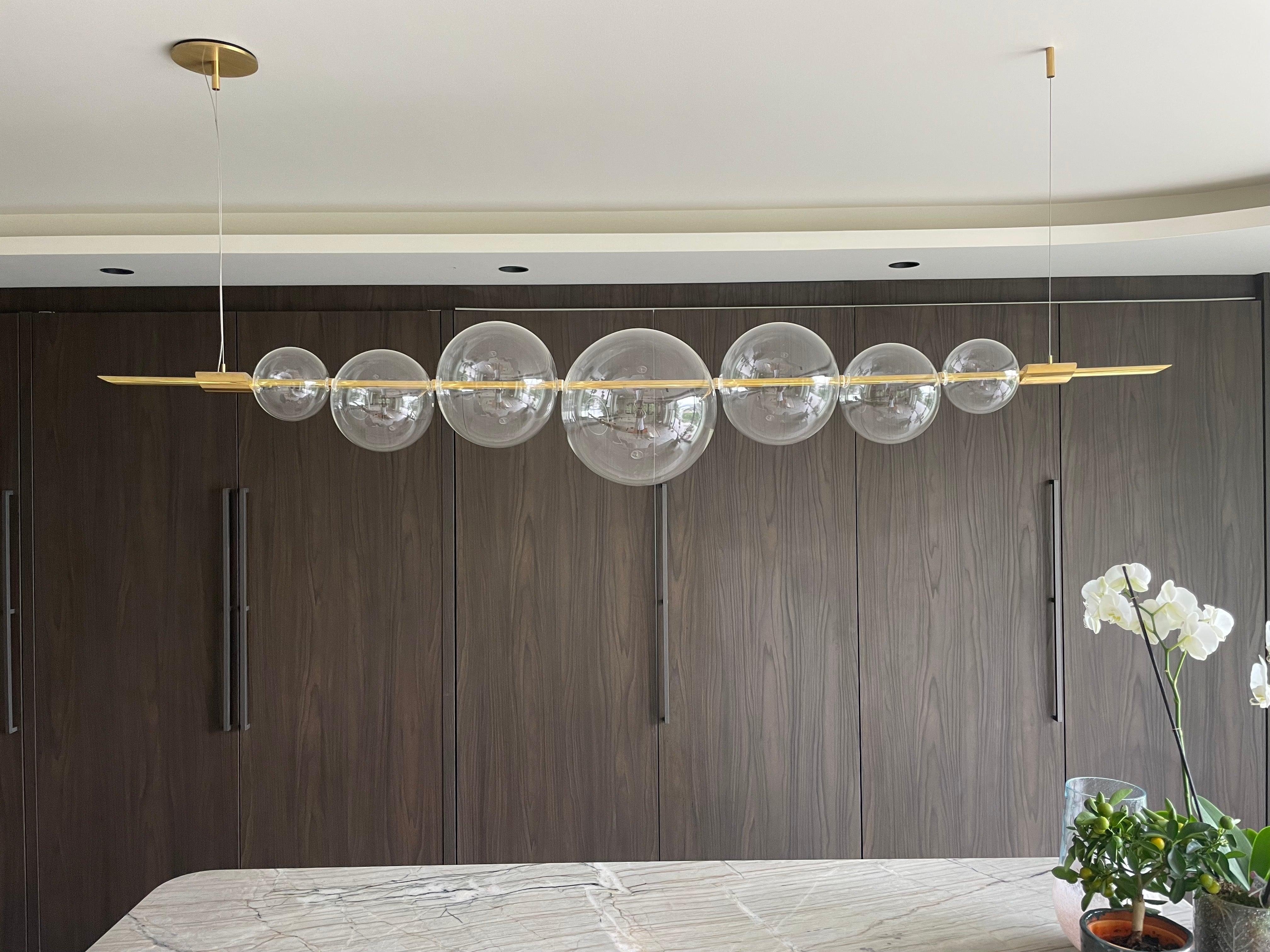 Dòry Contemporary Handmade Chandelier Brass, Blown Glass, LED Light, Dimmable In New Condition For Sale In Reggio Emilia, IT