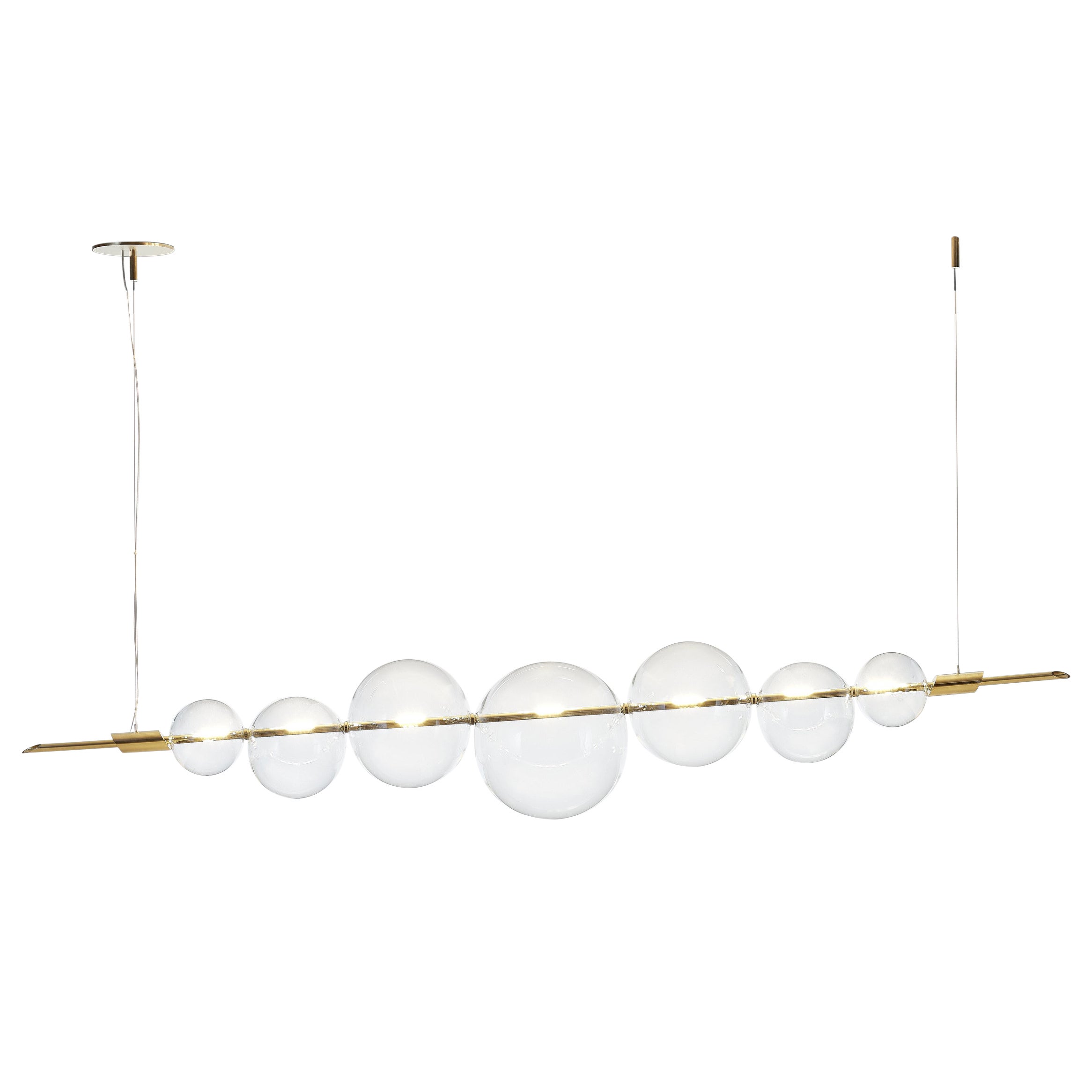 Dòry Zeitgenössischer handgefertigter Kronleuchter Messing, geblasenes Glas, LED-Licht, dimmbar im Angebot