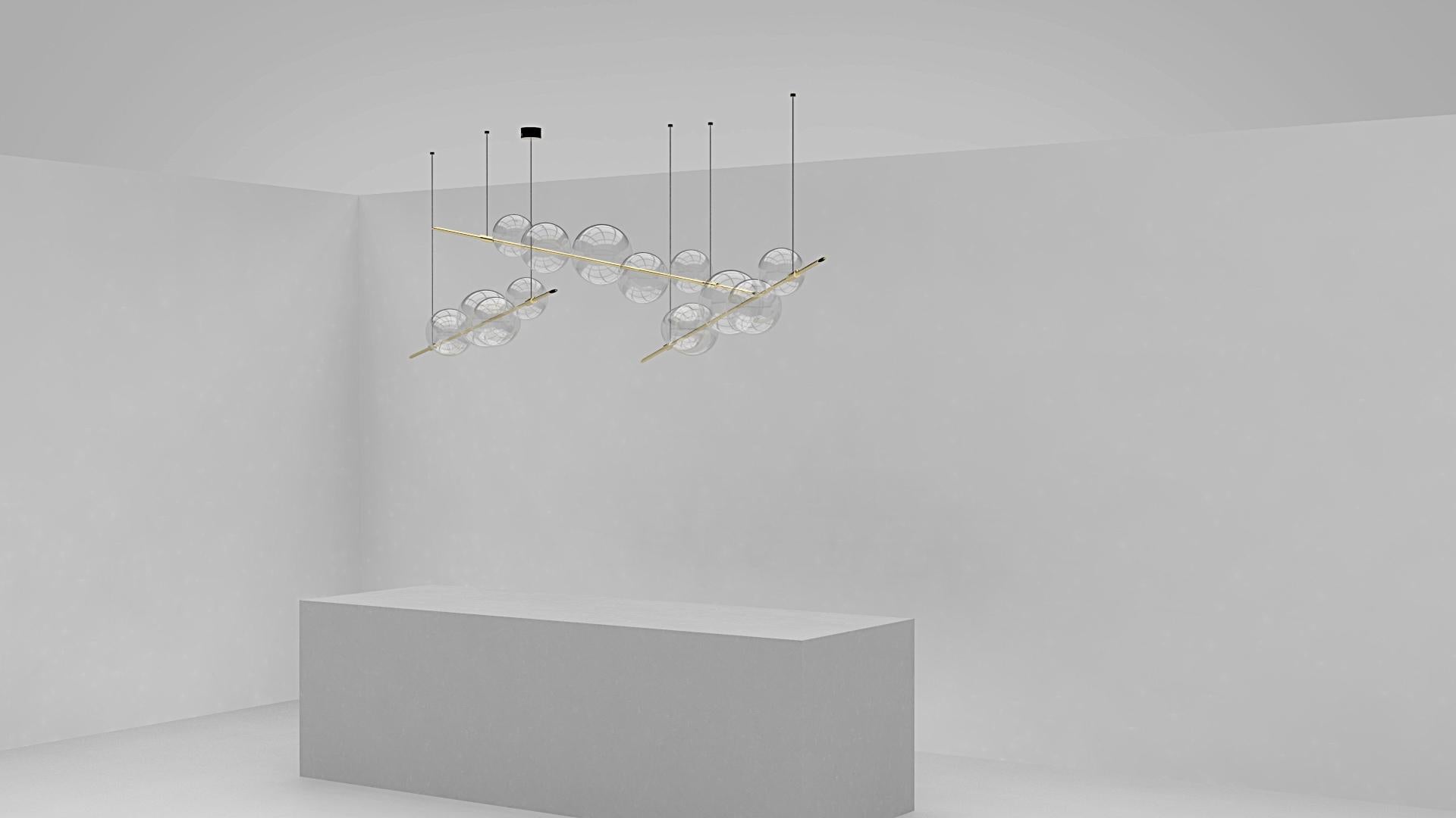 Dòry Five Lights Contemporary Artisanal Chandelier Brass, Blown Glass, Dimmable In New Condition For Sale In Reggio Emilia, IT