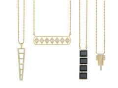Doryn Wallach White Diamond and Yellow Gold Ladder Pendant Necklace