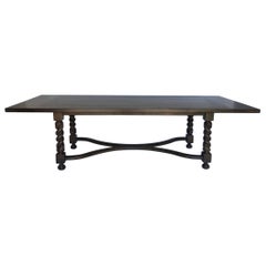 Dos Gallos Custom Barley Twist Dining Table with Curved Stretcher