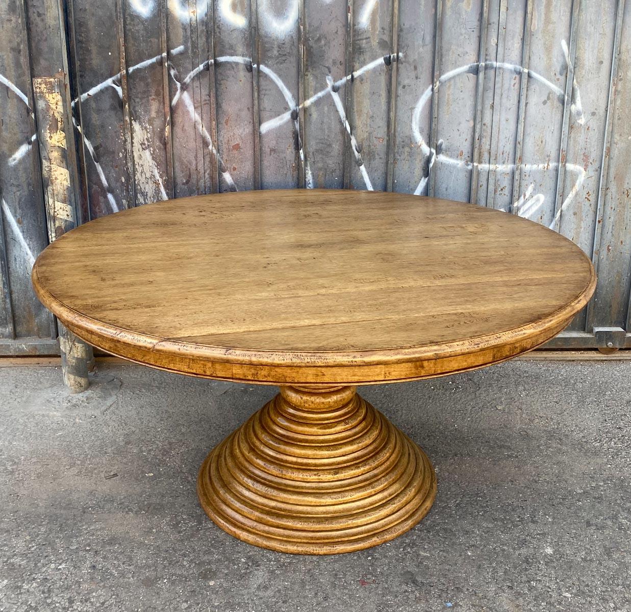 Modern Dos Gallos Custom Beehive Pedestal Table in Walnut For Sale